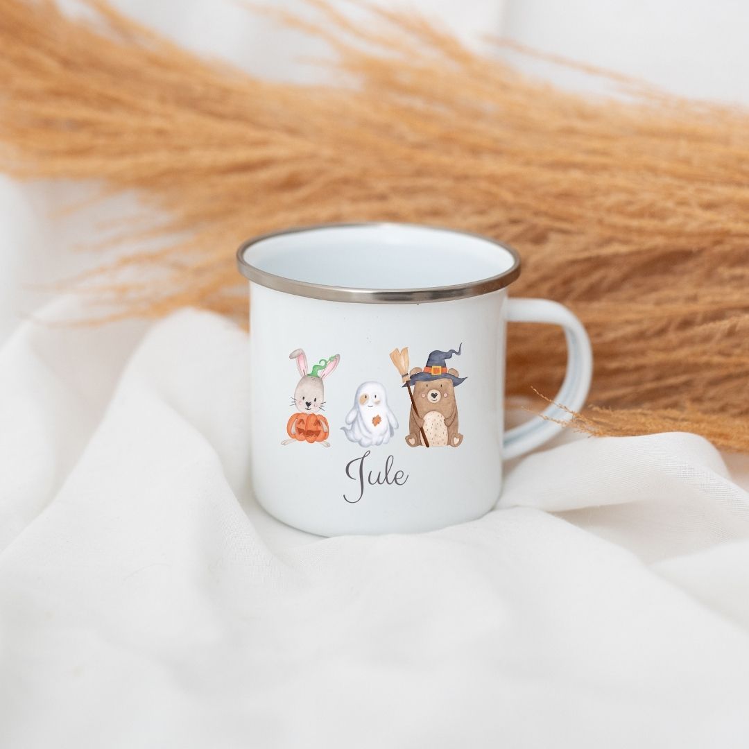 Emaille Kindertasse personalisiert - Halloween Aquarell - wunderwunsch