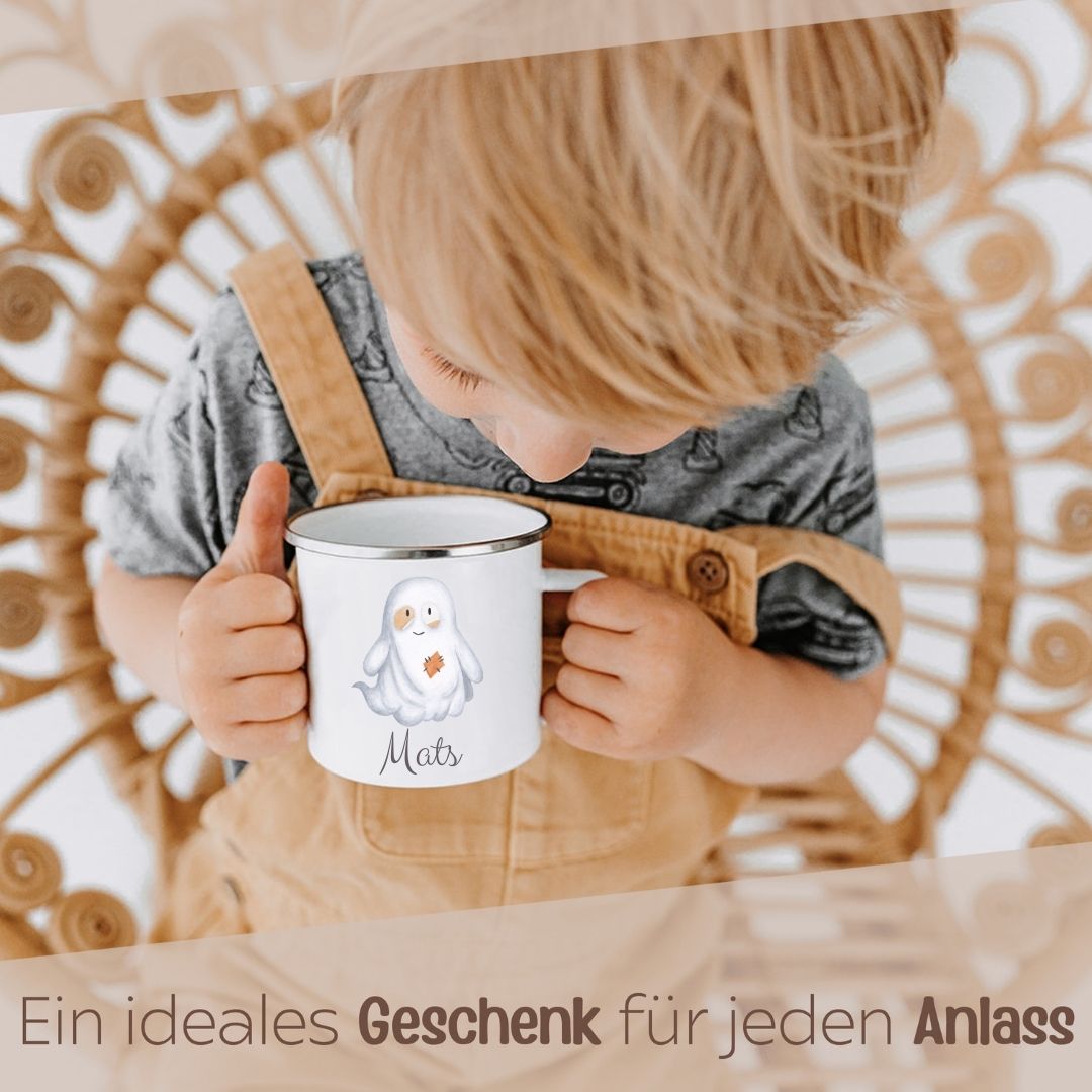 Emaille Kindertasse personalisiert - Halloween Aquarell - wunderwunsch