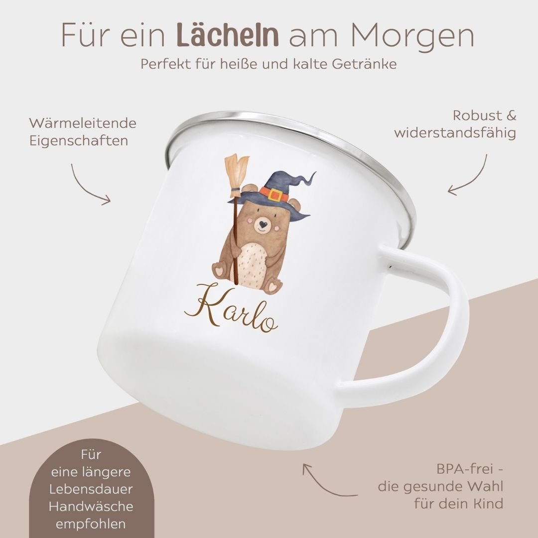 Emaille Kindertasse personalisiert - Halloween Aquarell - wunderwunsch