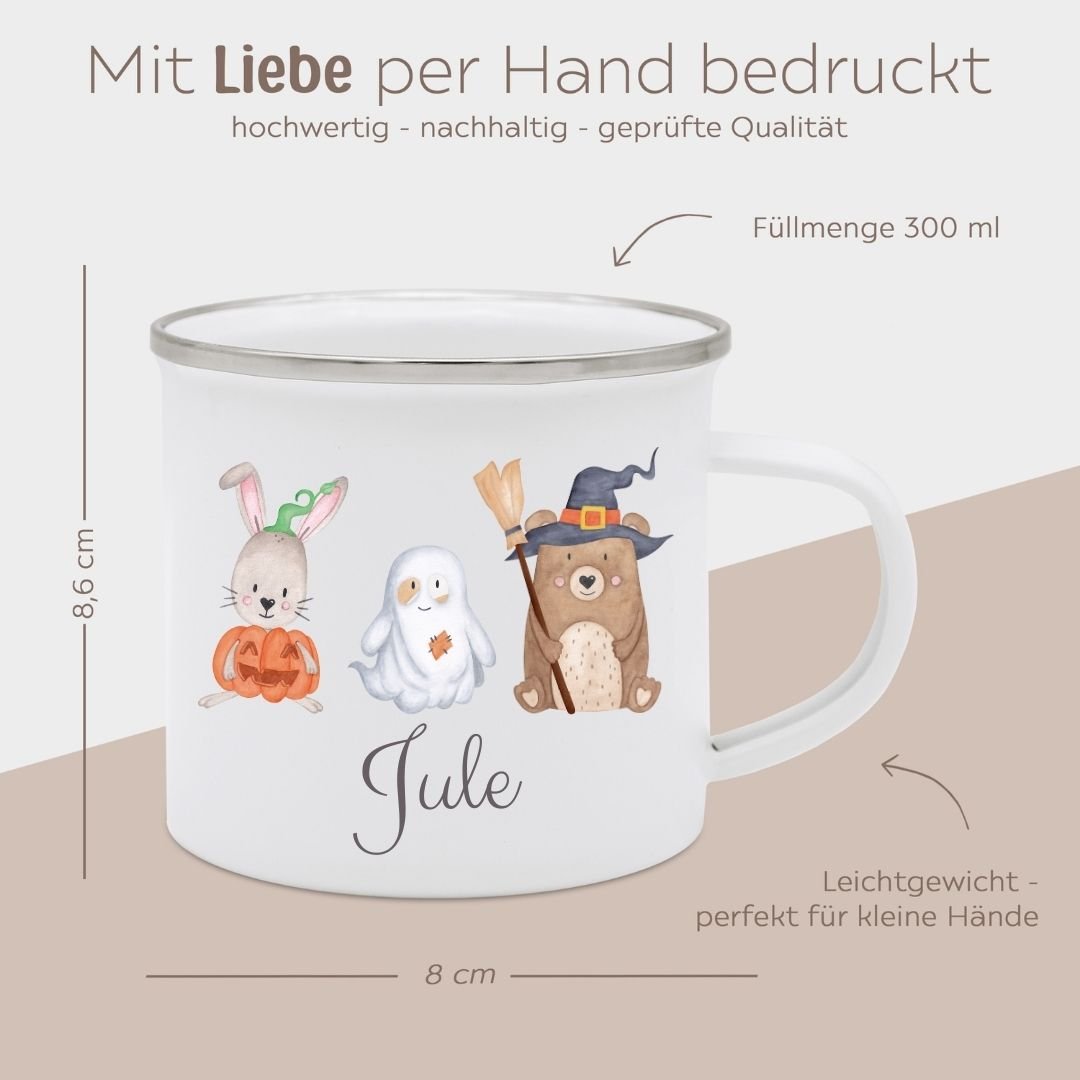Emaille Kindertasse personalisiert - Halloween Aquarell - wunderwunsch