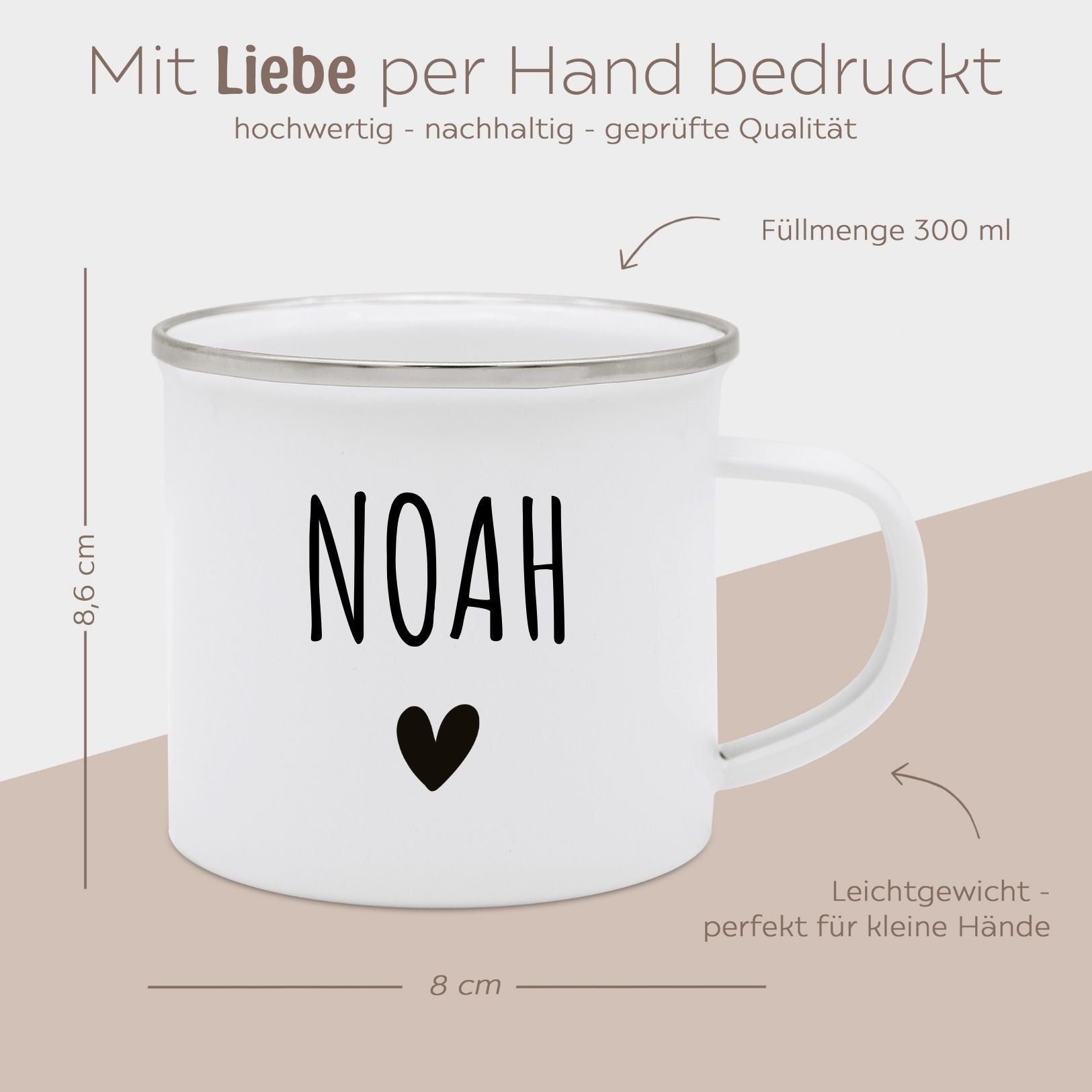 Emaille Kindertasse personalisiert - Name Herz - wunderwunsch