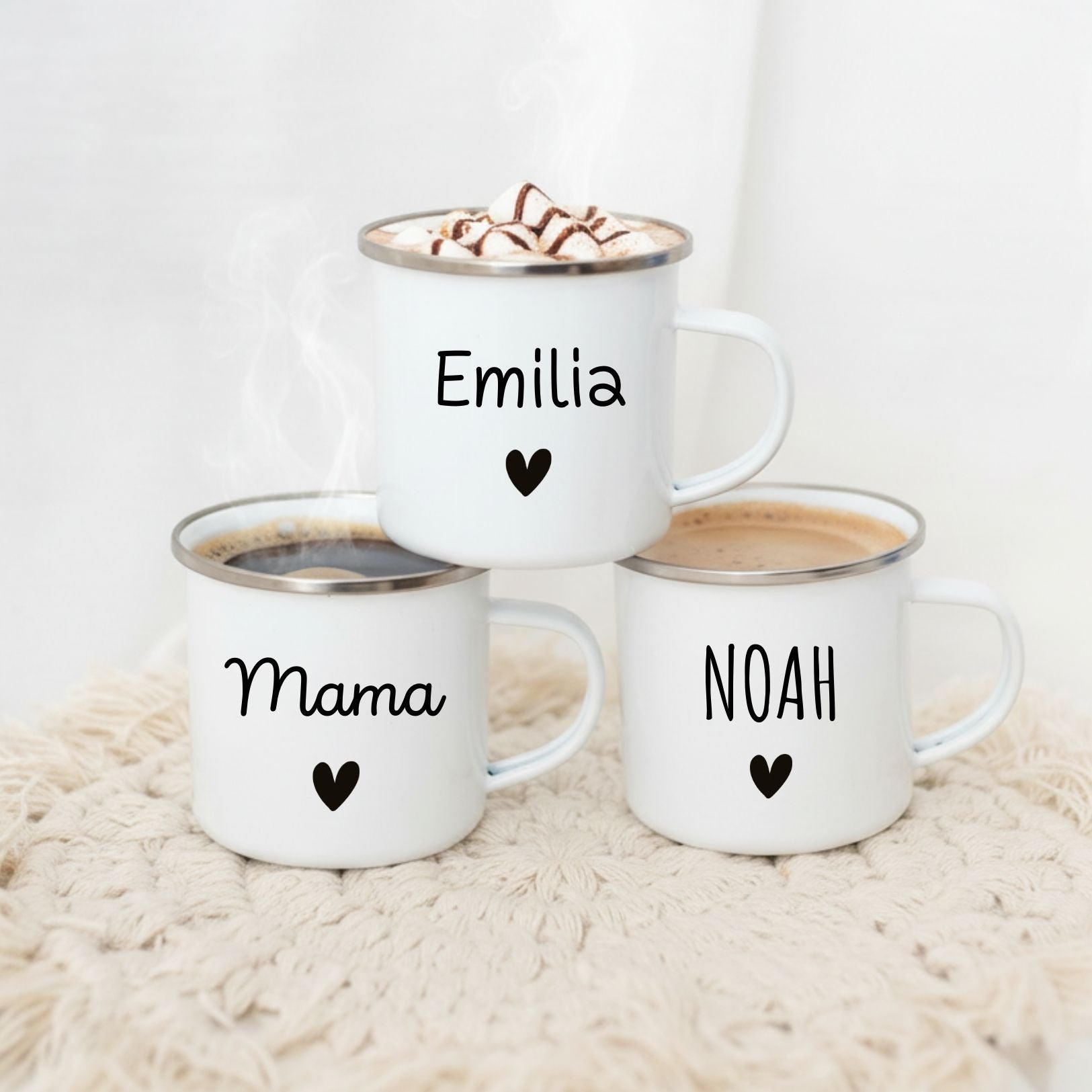 Emaille Kindertasse personalisiert - Name Herz - wunderwunsch