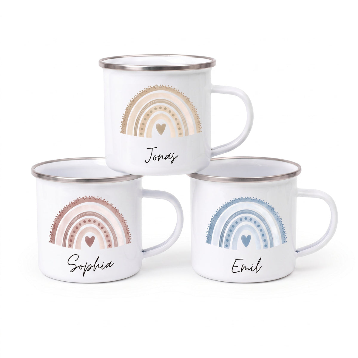 Emaille Kindertasse personalisiert - Regenbogen Punkte Aquarell - wunderwunsch