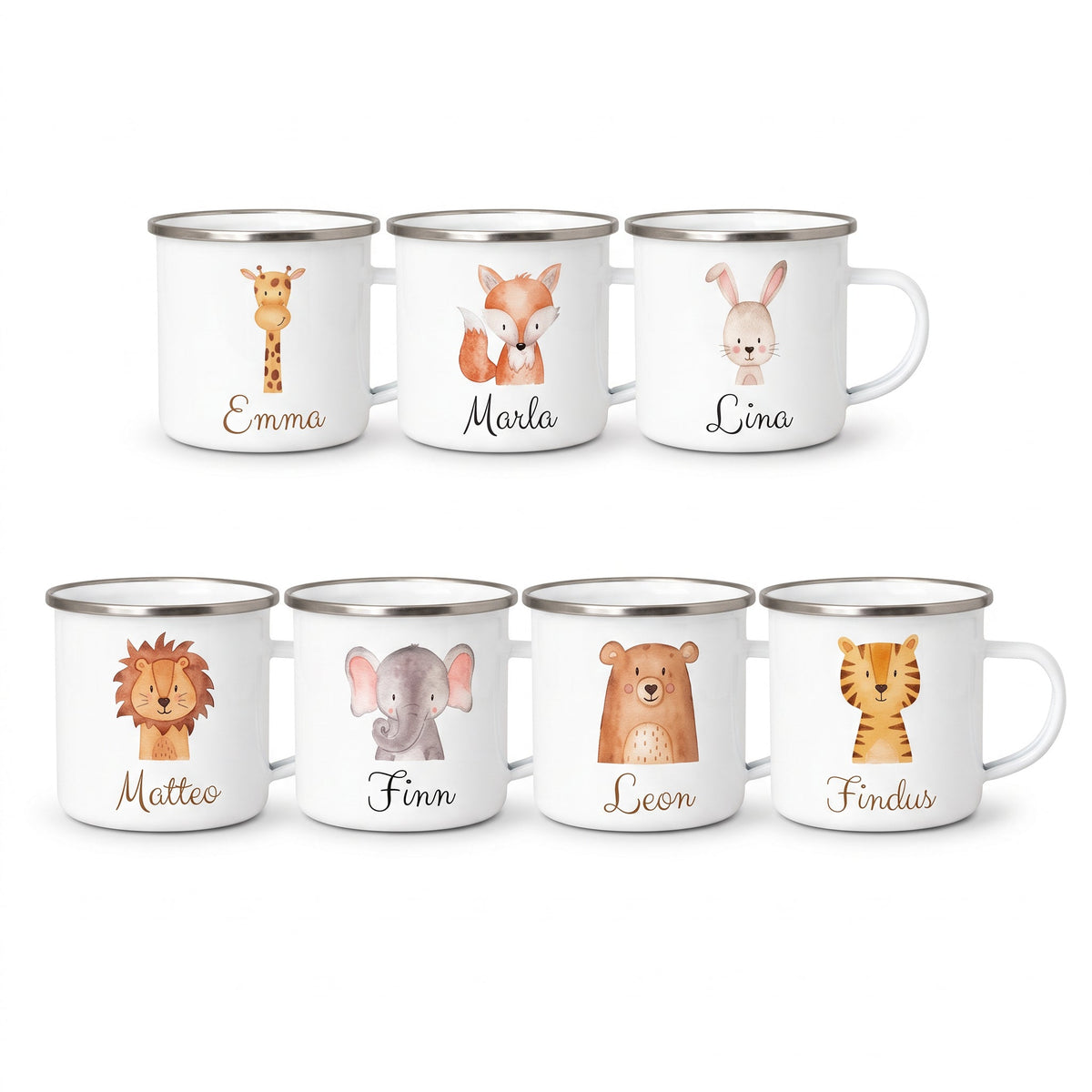 Emaille Kindertasse personalisiert - Tier Aquarell - wunderwunsch