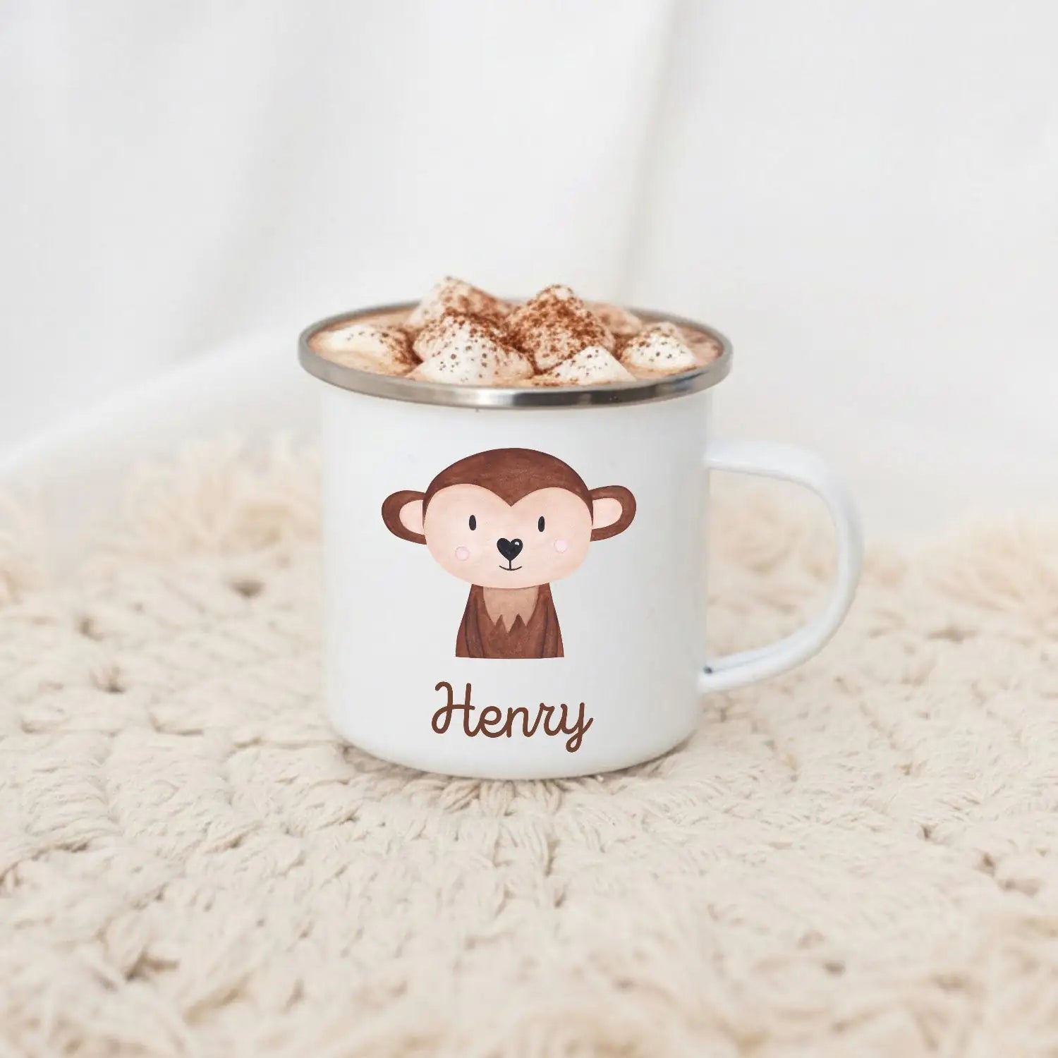 Emaille Kindertasse personalisiert - Tier Aquarell - wunderwunsch