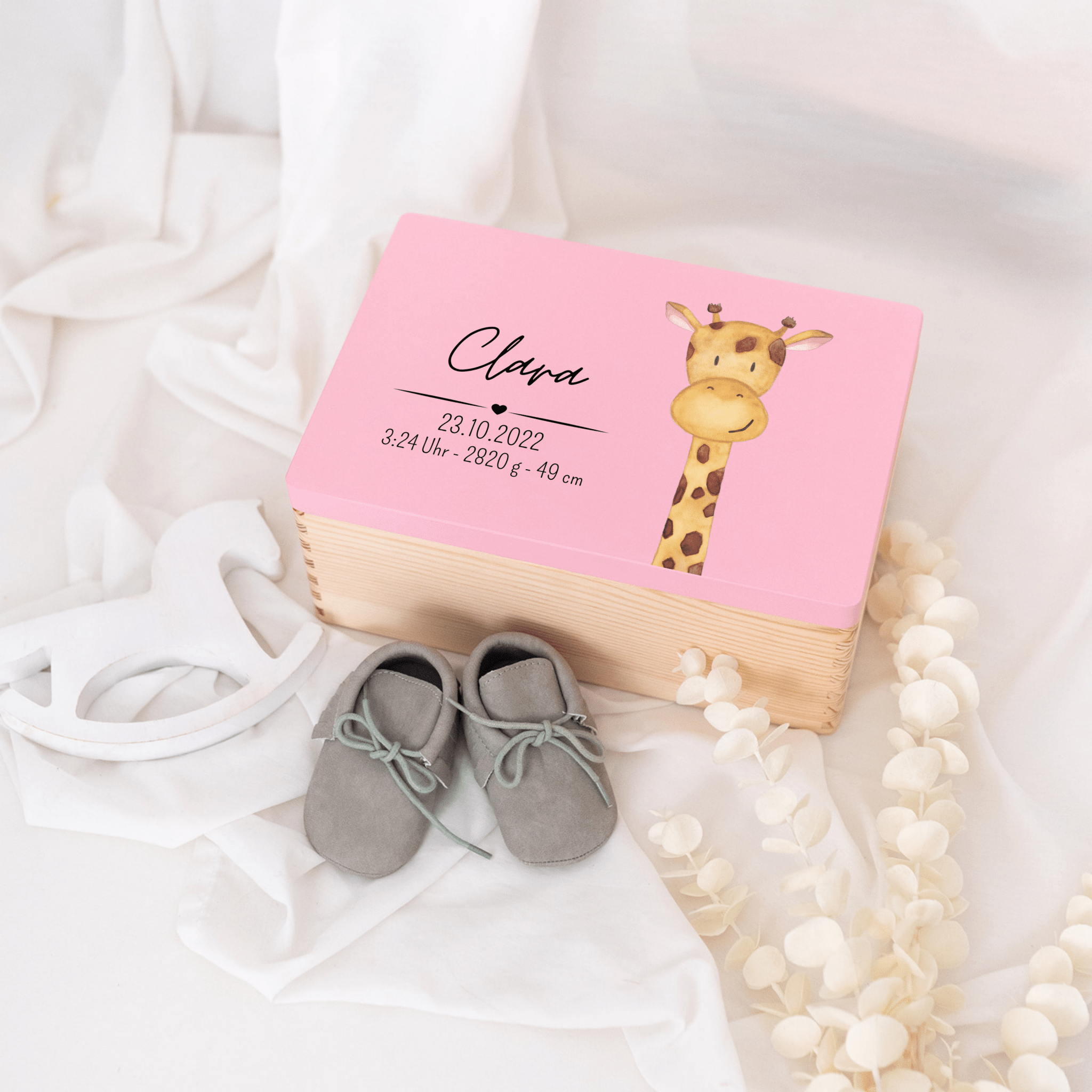Erinnerungsbox Holz farbig mit Wunschdaten – Tier Aquarell - wunderwunsch