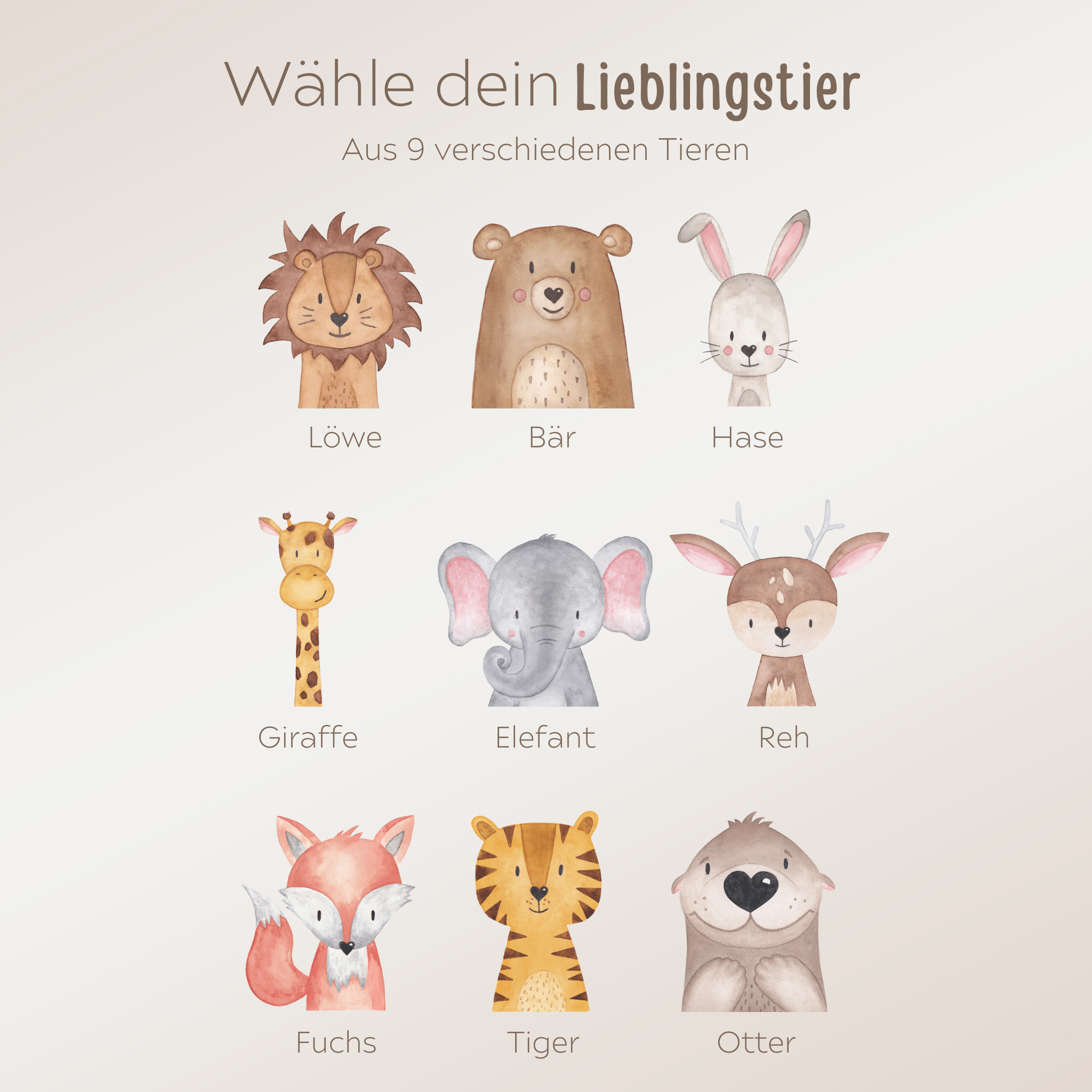 Erinnerungsbox Holz farbig mit Wunschdaten – Tier Aquarell - wunderwunsch