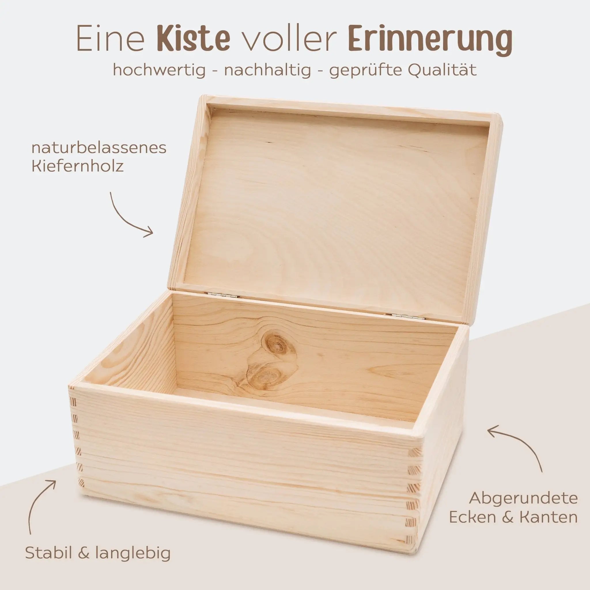 aufbewahrung erinnerungen Erinnerungsbox Holz "Kindheitserinnerungen" mit Wunschdaten –  Blumenkranz⎜Wunderwunsch