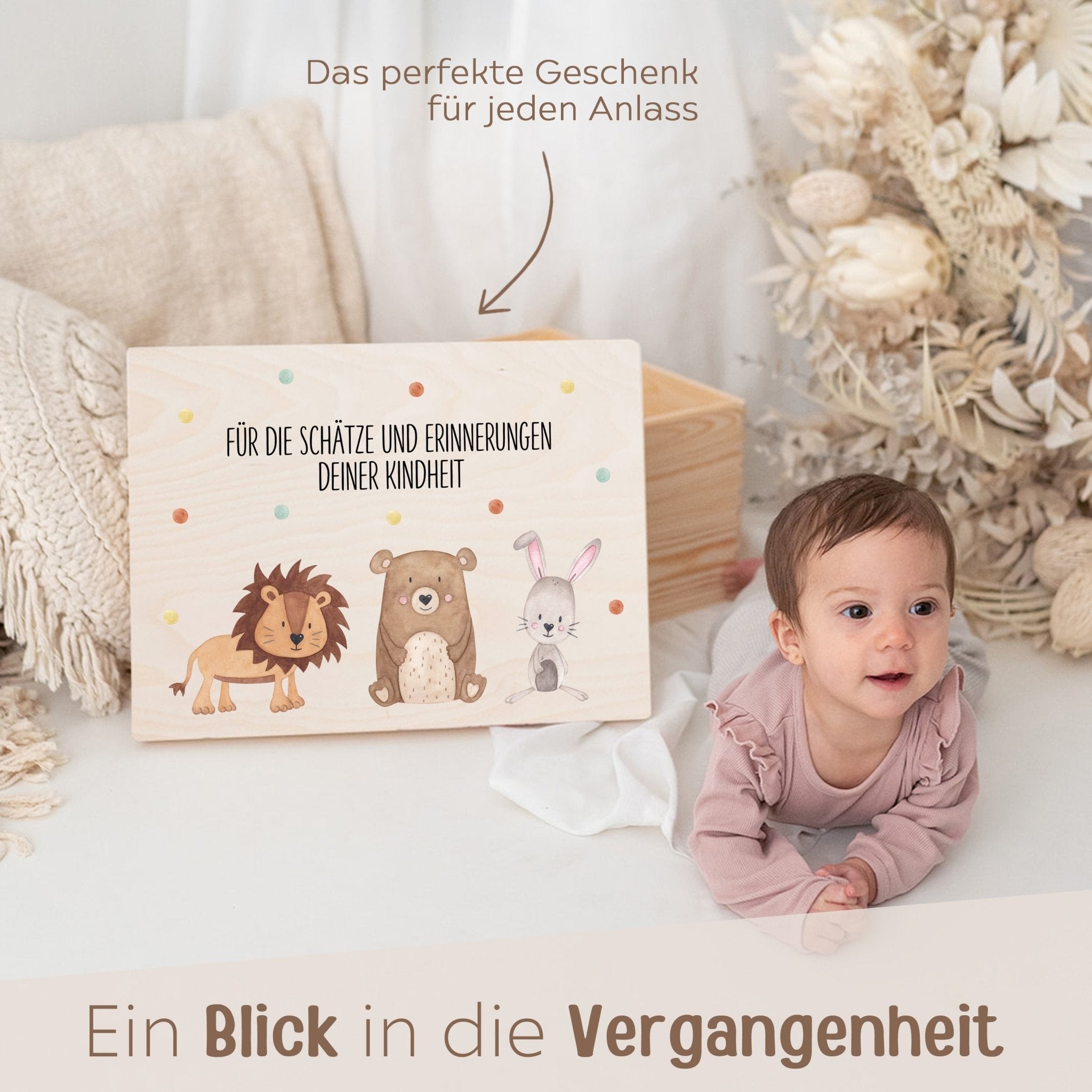 Erinnerungsbox Holz - Kindheitserinnerungen Tiere Aquarell - wunderwunsch