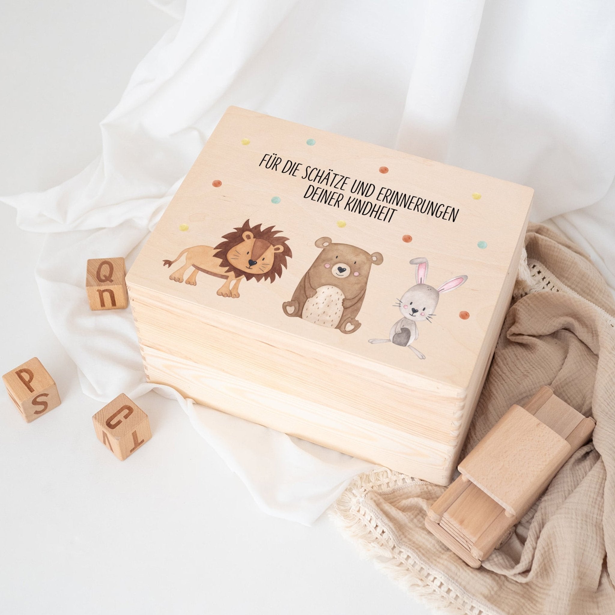 Erinnerungsbox Holz - Kindheitserinnerungen Tiere Aquarell - wunderwunsch