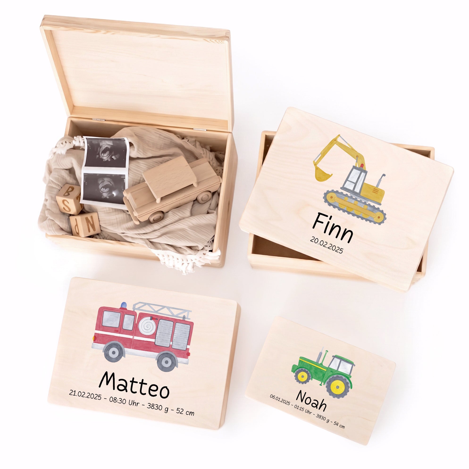 Erinnerungsbox Holz mit Wunschdaten – Fahrzeug Aquarell - wunderwunsch