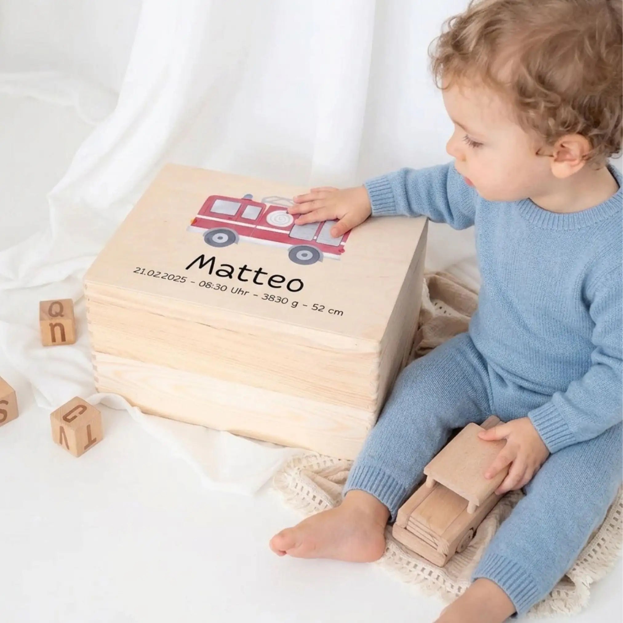 Erinnerungsbox Holz mit Wunschdaten – Fahrzeug Aquarell - wunderwunsch