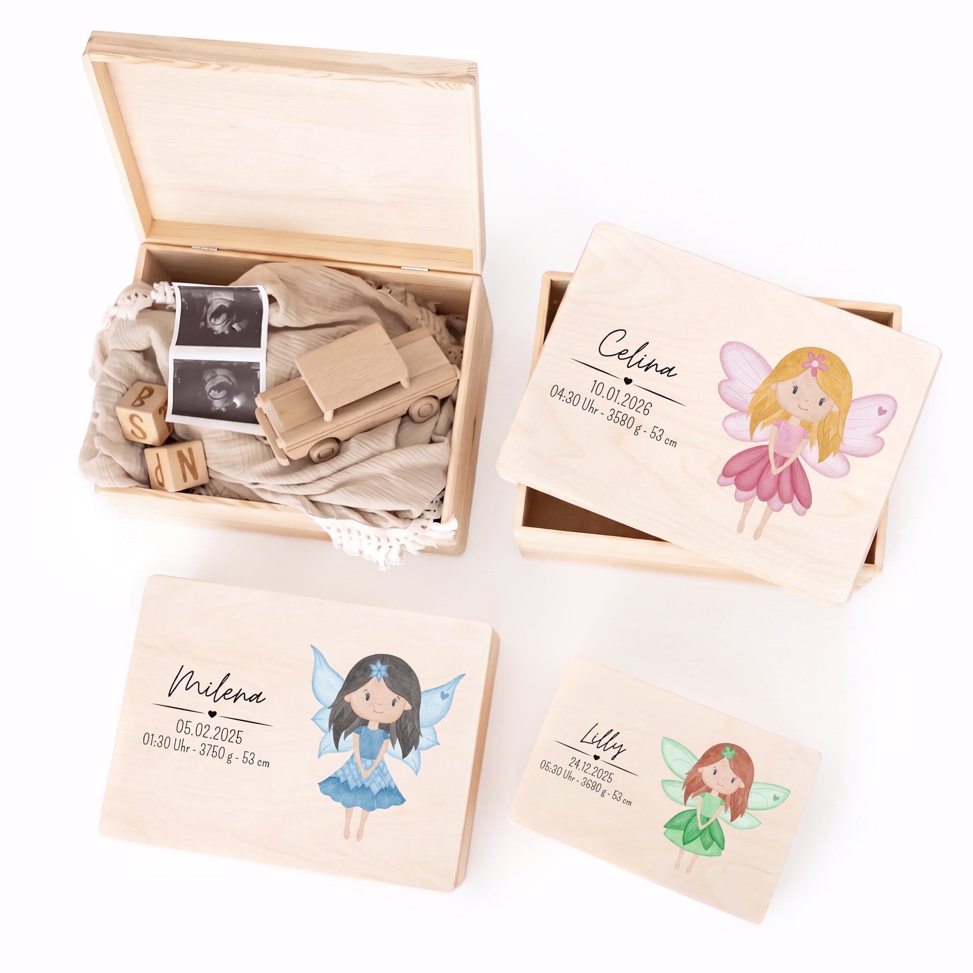 Erinnerungsbox Holz mit Wunschdaten – Fee Aquarell - wunderwunsch