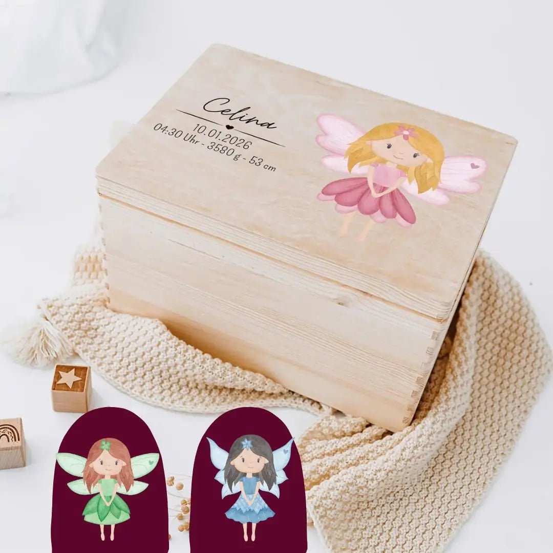 Erinnerungsbox Holz mit Wunschdaten – Fee Aquarell - wunderwunsch