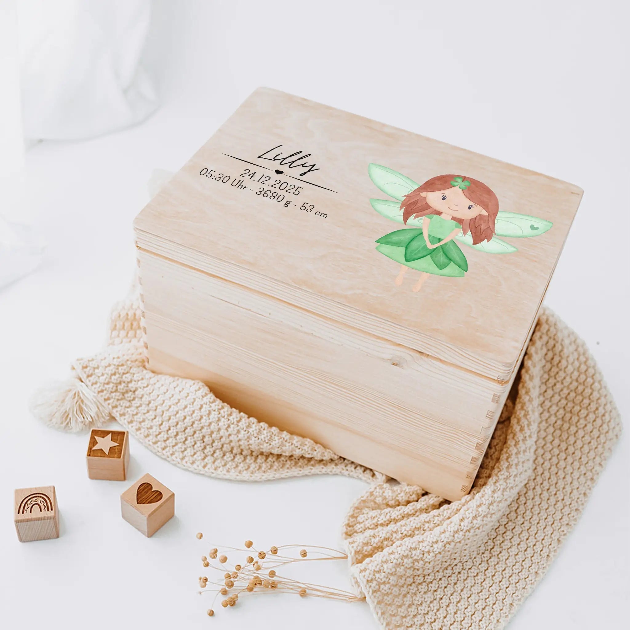 Erinnerungsbox Holz mit Wunschdaten – Fee Aquarell - wunderwunsch