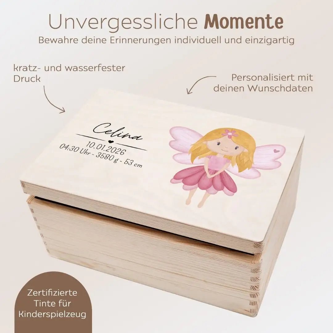 Erinnerungsbox Holz mit Wunschdaten – Fee Aquarell - wunderwunsch