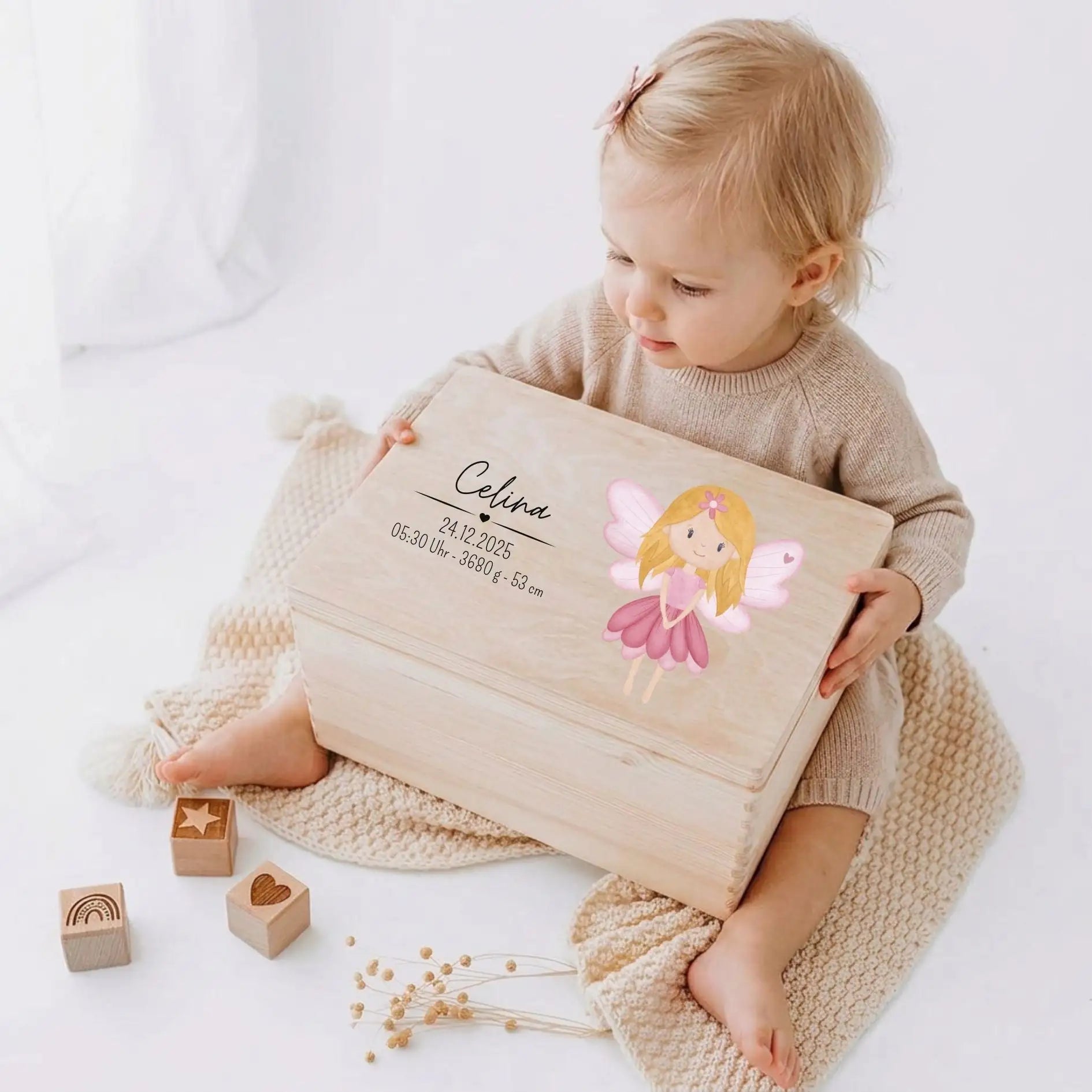 Erinnerungsbox Holz mit Wunschdaten – Fee Aquarell