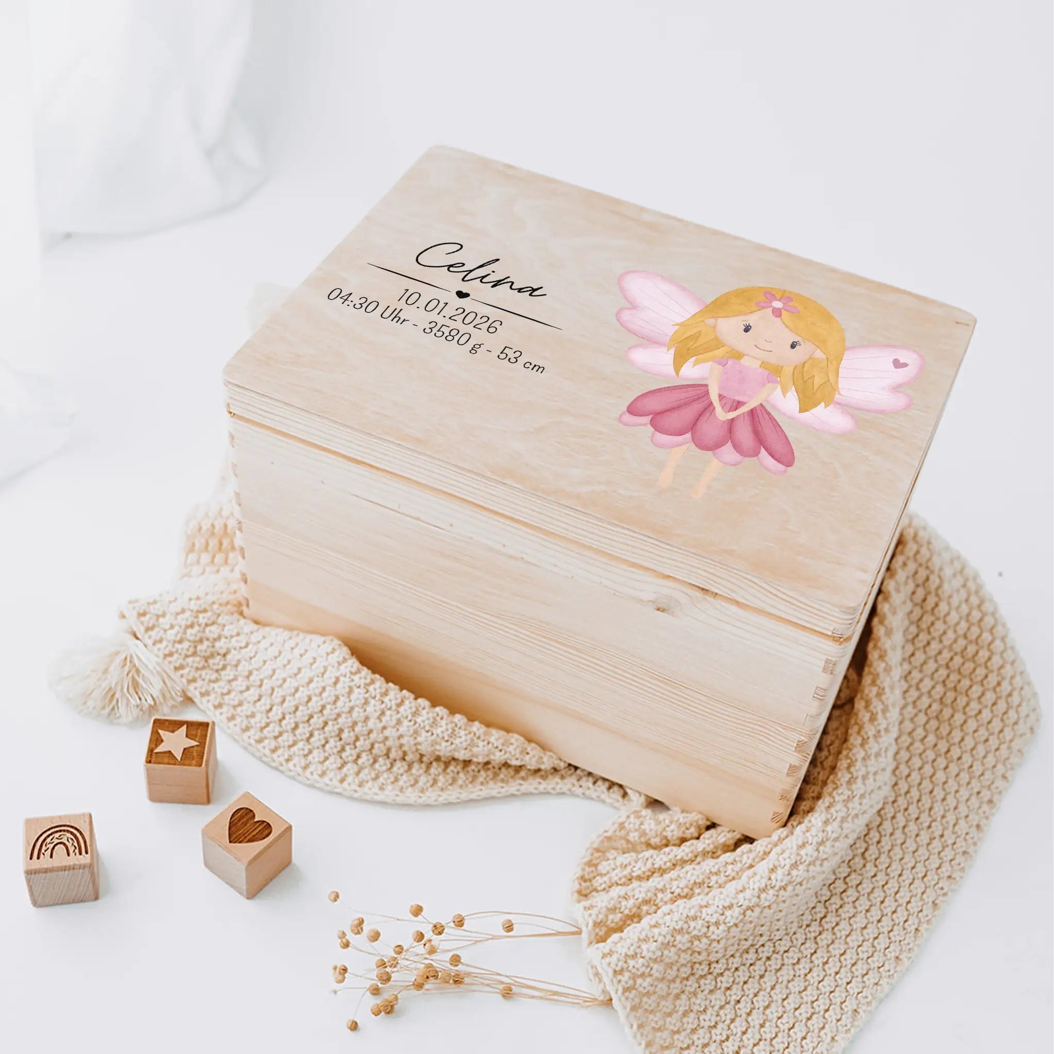 Erinnerungsbox Holz mit Wunschdaten – Fee Aquarell - wunderwunsch