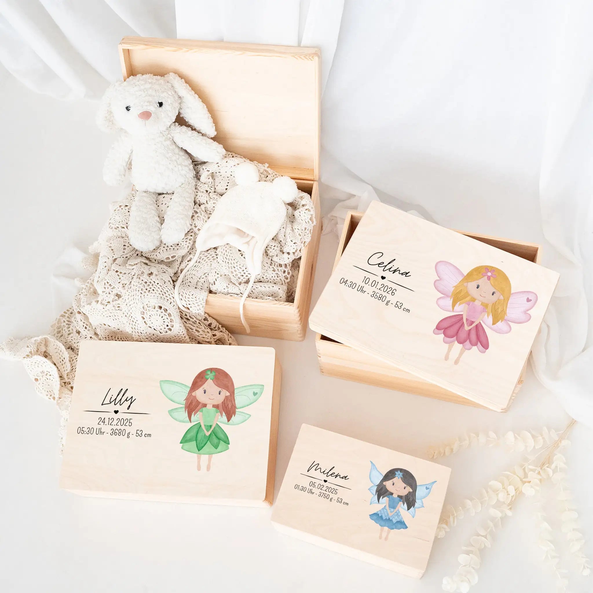 Erinnerungsbox Holz mit Wunschdaten – Fee Aquarell - wunderwunsch