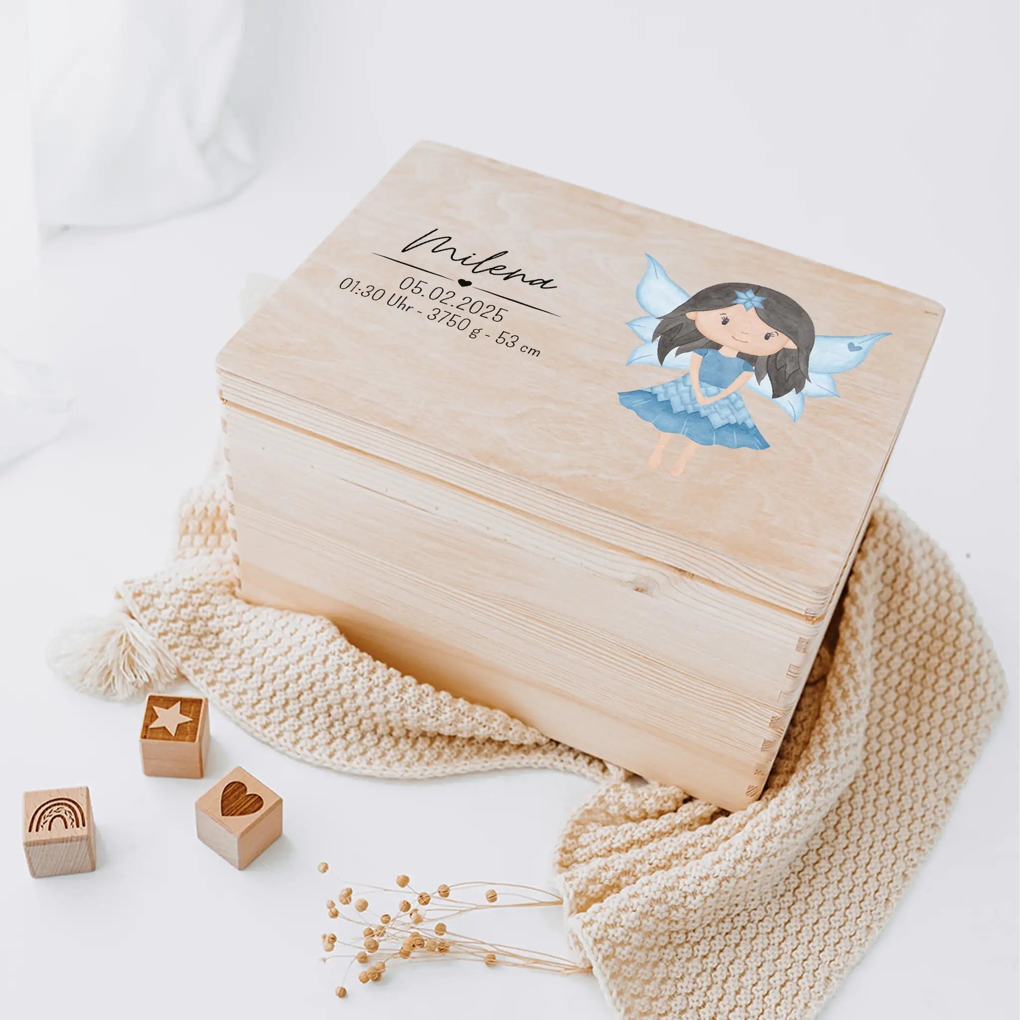 Erinnerungsbox Holz mit Wunschdaten – Fee Aquarell - wunderwunsch