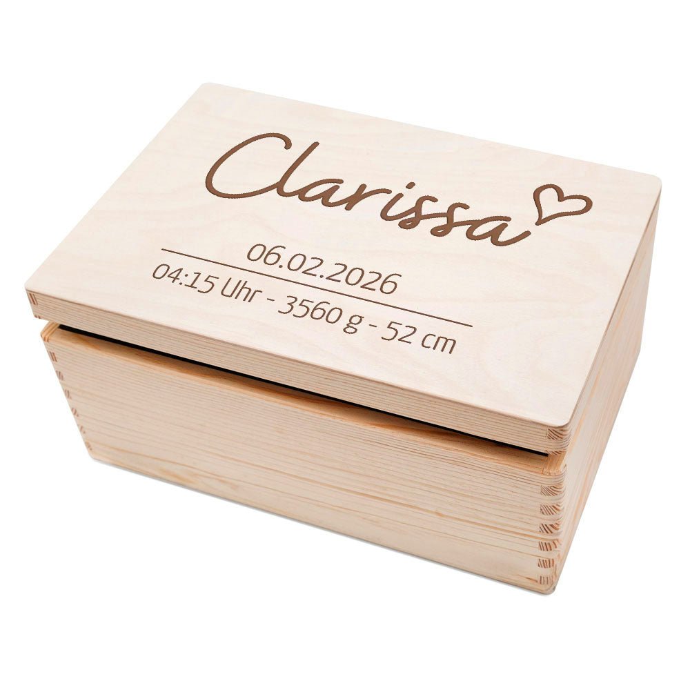 Erinnerungsbox Holz mit Wunschdaten – Herz Gravur - wunderwunsch