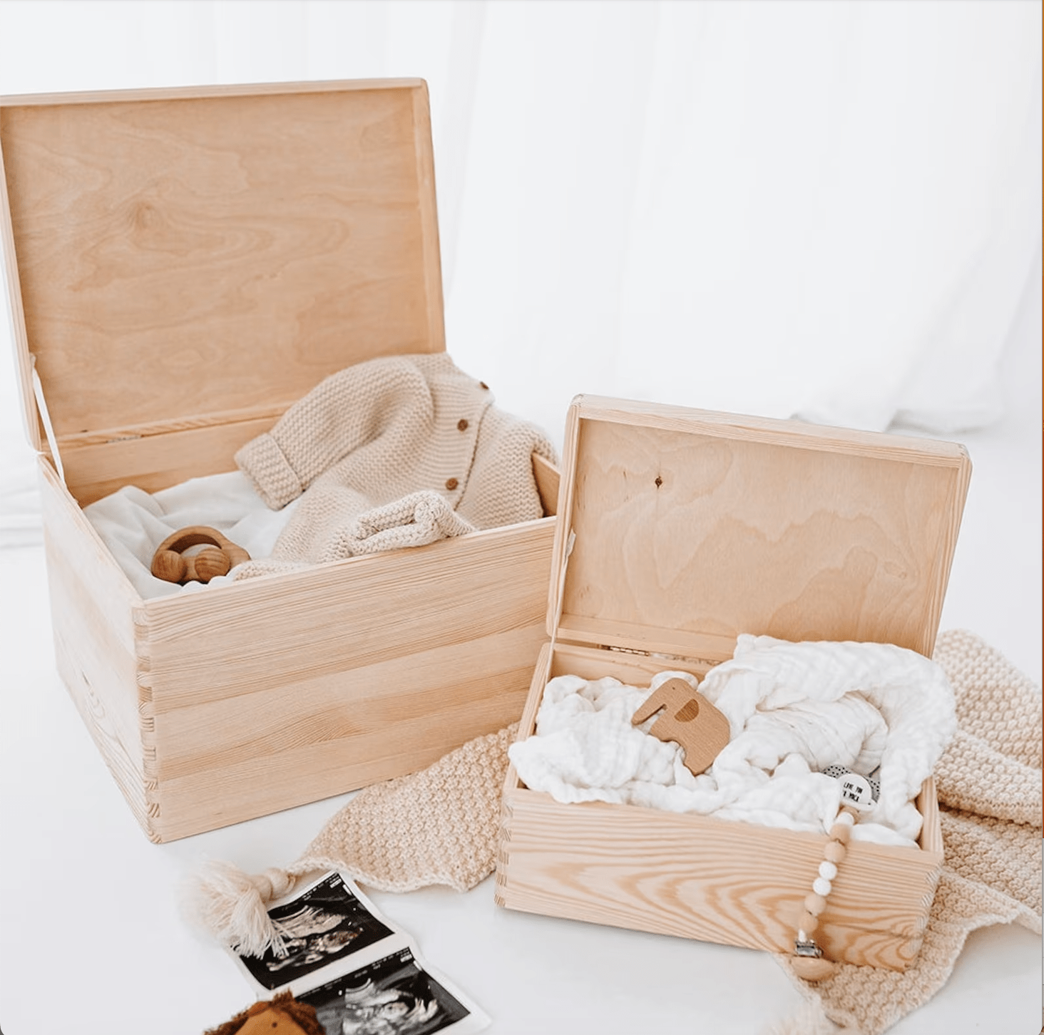 Erinnerungsbox Holz mit Wunschdaten – Meerestier Girlande Aquarell - wunderwunsch