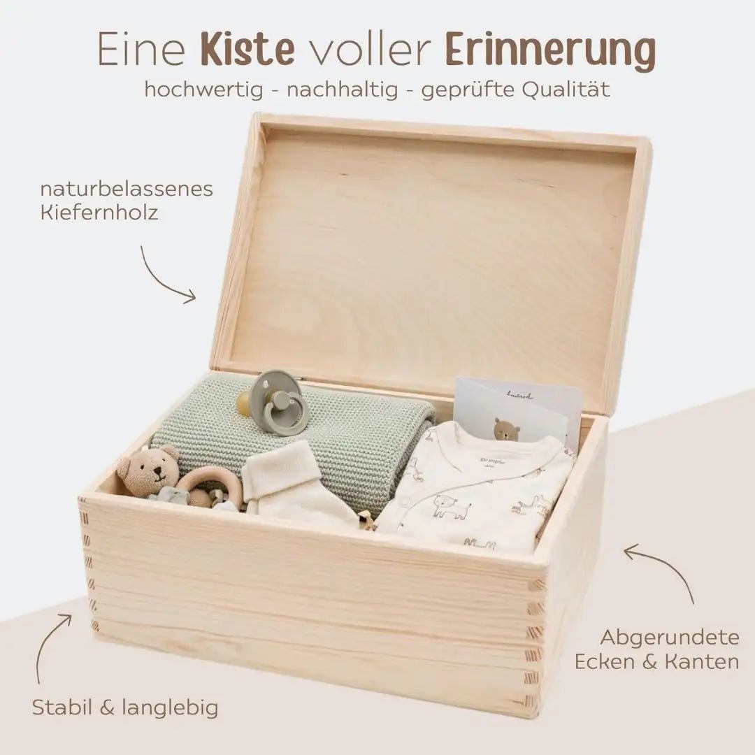 Erinnerungsbox Holz mit Wunschdaten – Meerestier Girlande Aquarell - wunderwunsch