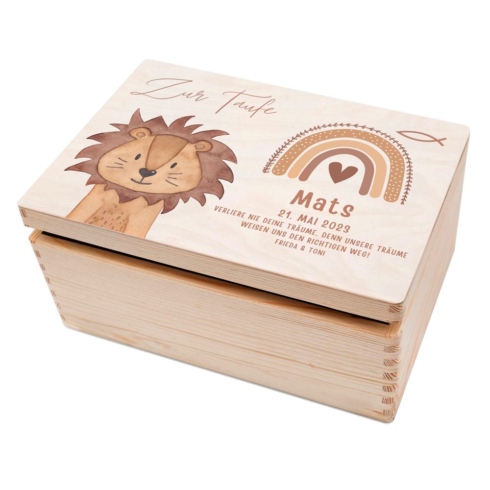 Erinnerungsbox Holz mit Wunschdaten – Taufe Tier Aquarell - wunderwunsch