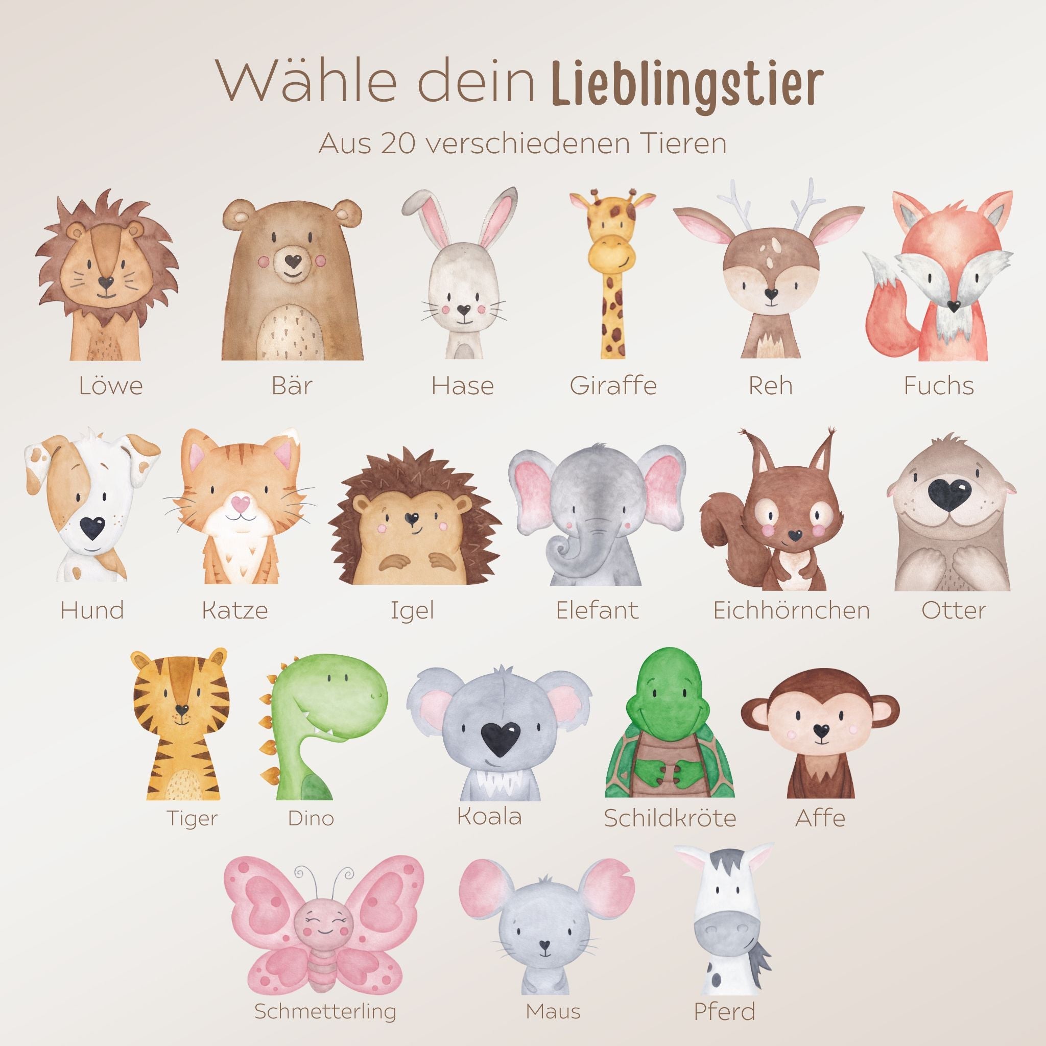 Erinnerungsbox Holz mit Wunschdaten – Tier Aquarell (Druckschrift) - wunderwunsch