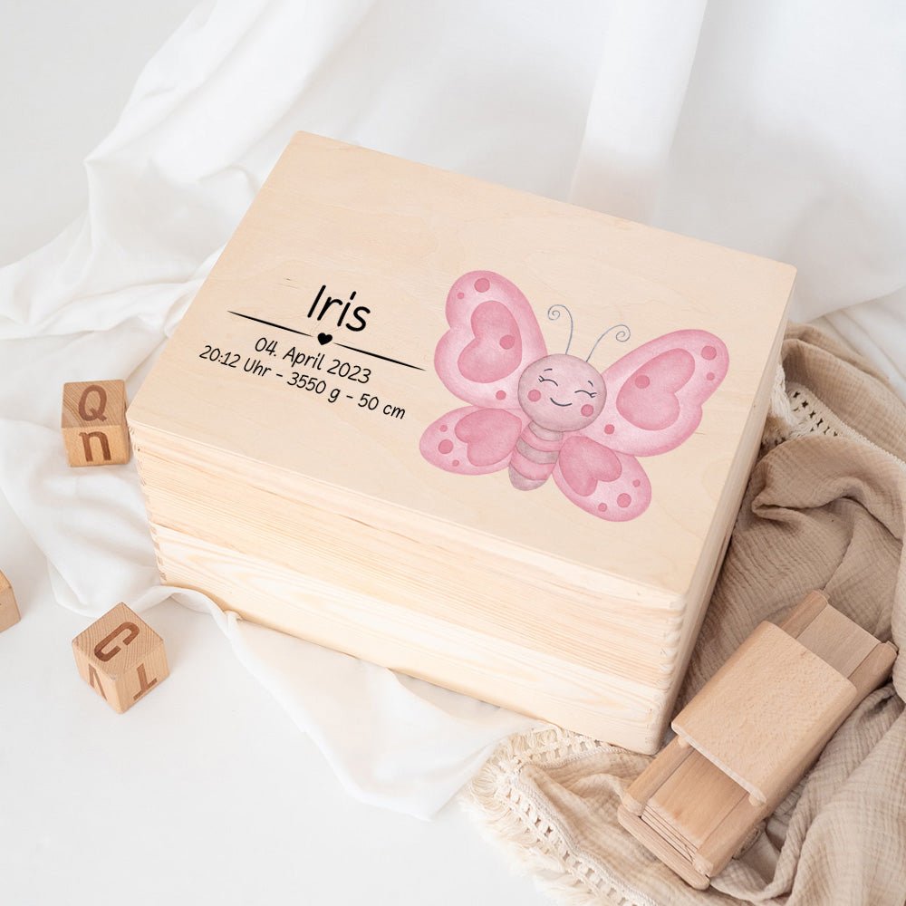Erinnerungsbox Holz mit Wunschdaten – Tier Aquarell (Druckschrift) - wunderwunsch