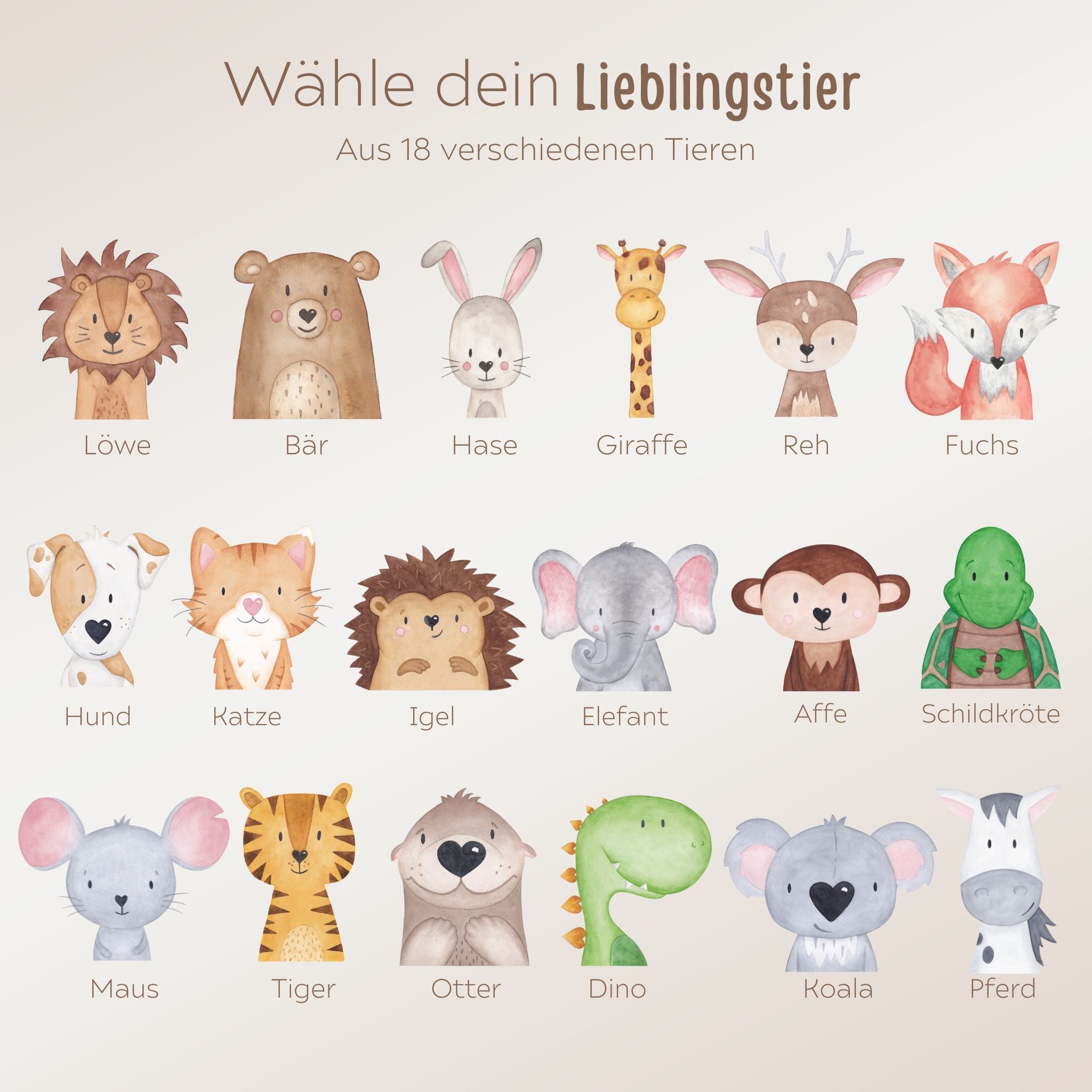 Erinnerungsbox Holz mit Wunschdaten – Tier Aquarell (Druckschrift) - wunderwunsch