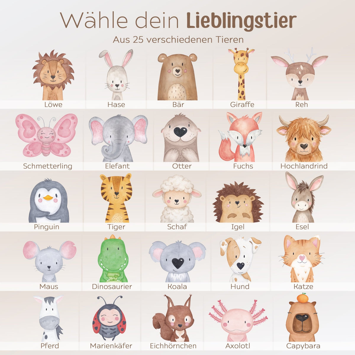 Erinnerungsbox Holz mit Wunschdaten – Tier Aquarell - wunderwunsch