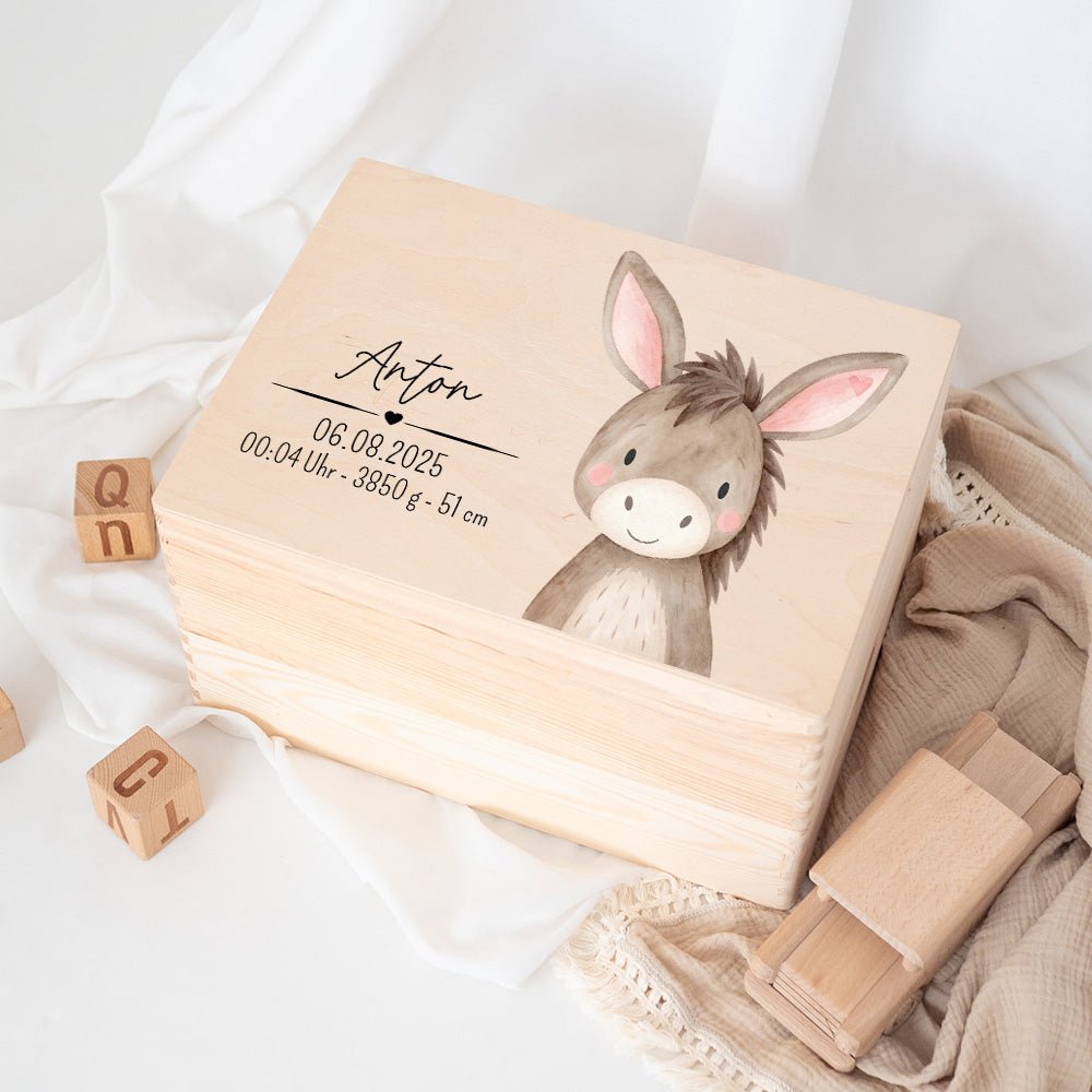 Erinnerungsbox Holz mit Wunschdaten – Tier Aquarell - wunderwunsch