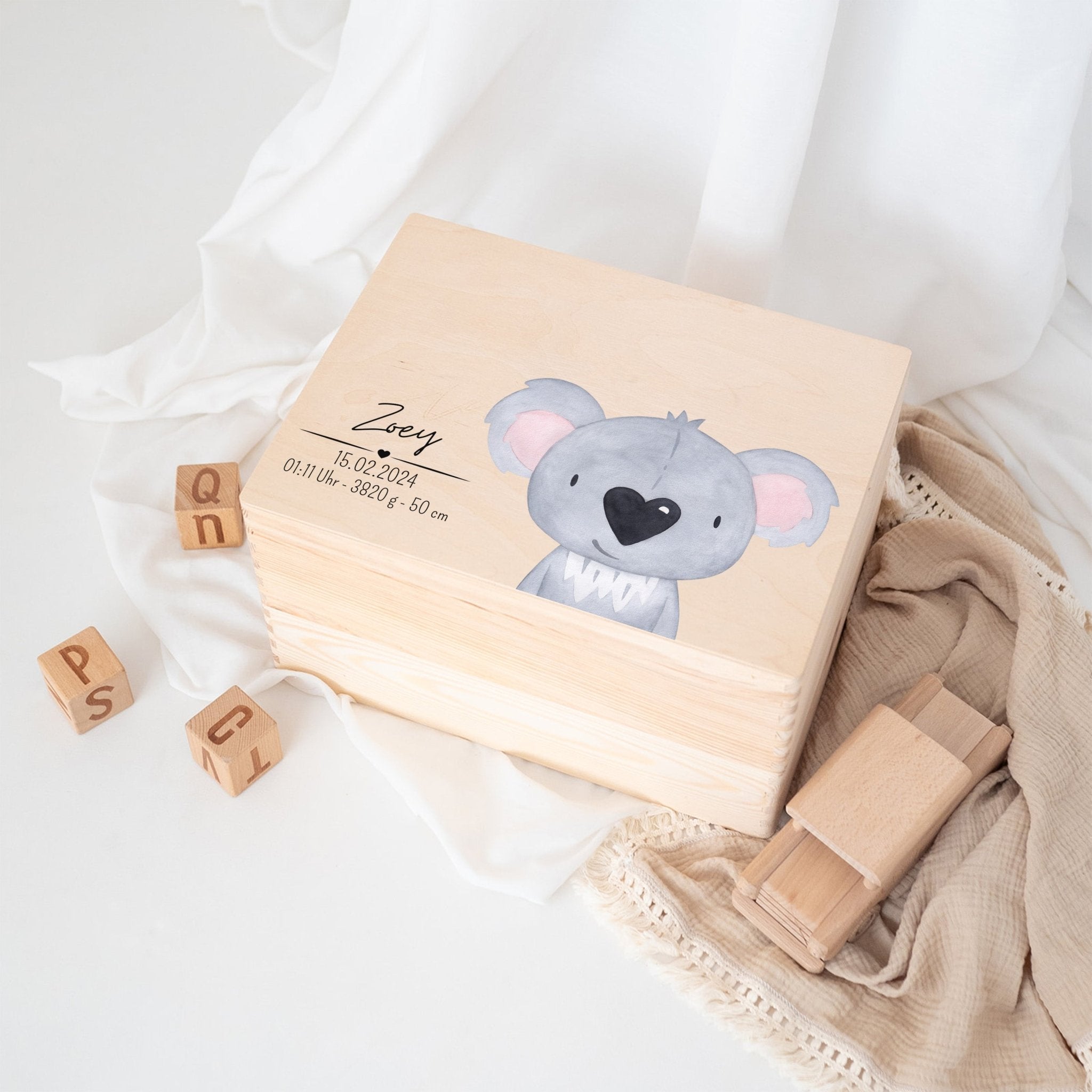 Erinnerungsbox Holz mit Wunschdaten – Tier Aquarell - wunderwunsch