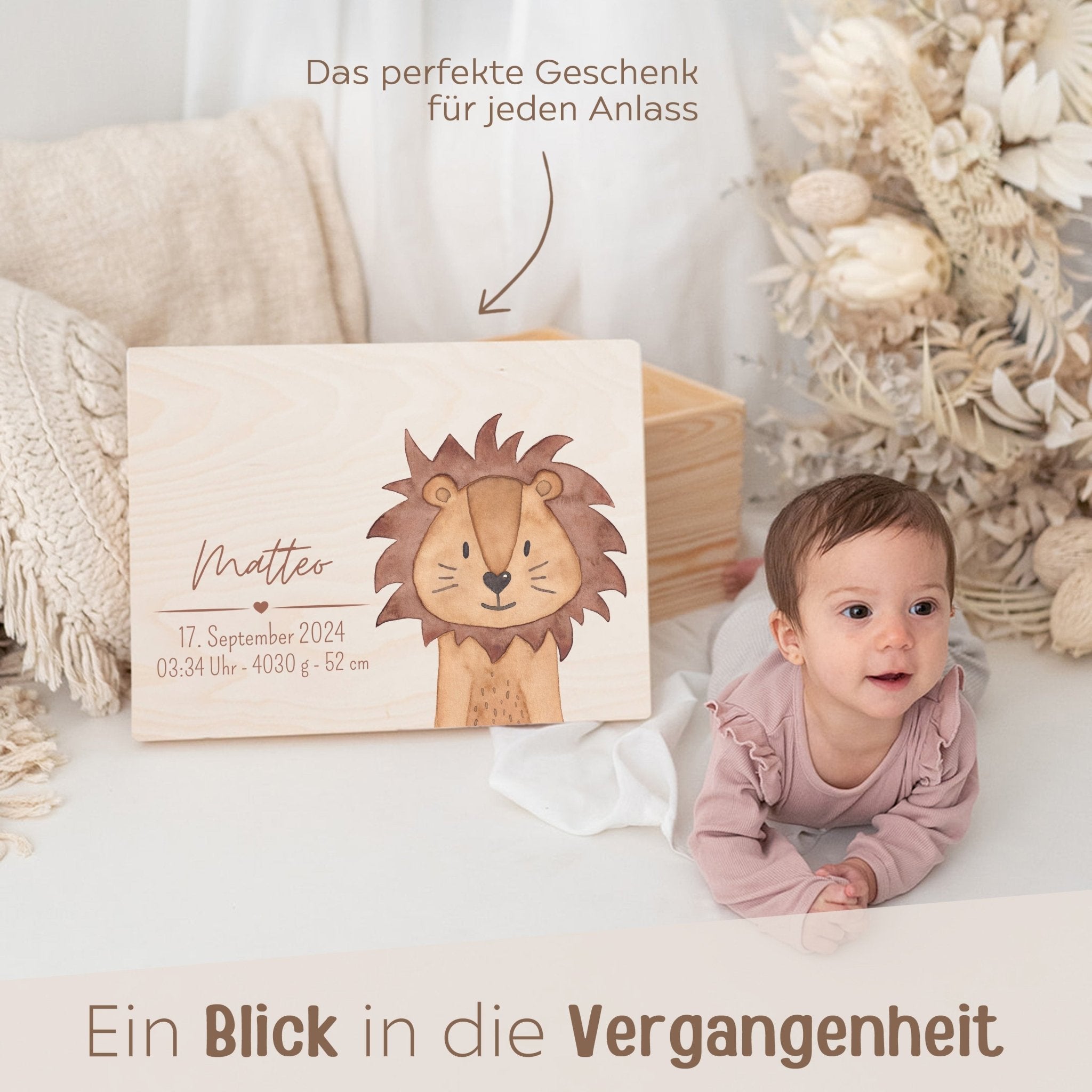 Erinnerungsbox Holz mit Wunschdaten – Tier Aquarell - wunderwunsch