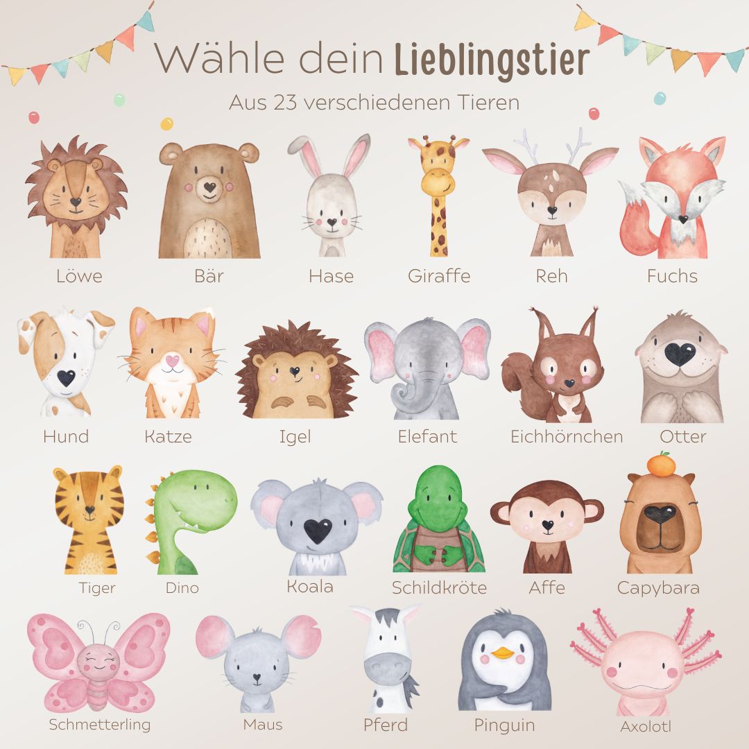 Erinnerungsbox Holz mit Wunschdaten – Tier Girlande Aquarell - wunderwunsch