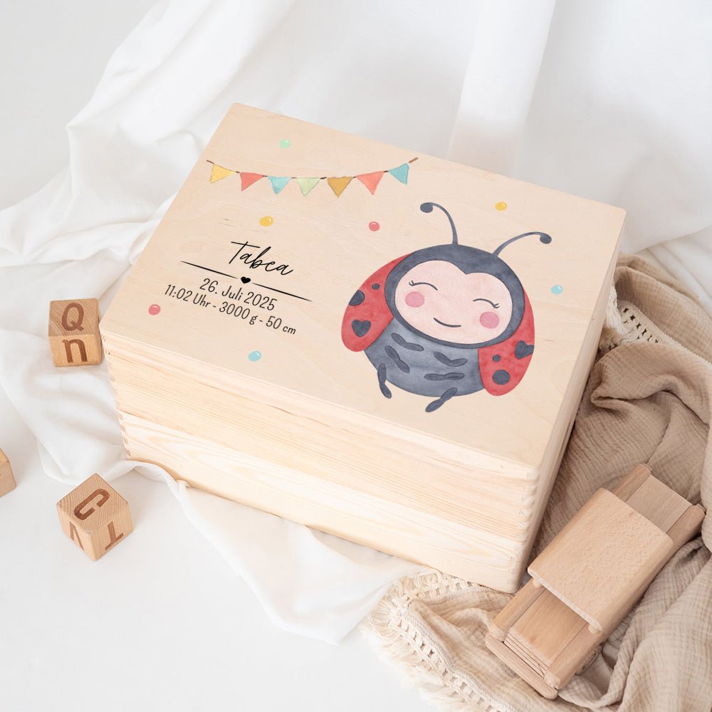 Erinnerungsbox Holz mit Wunschdaten – Tier Girlande Aquarell - wunderwunsch
