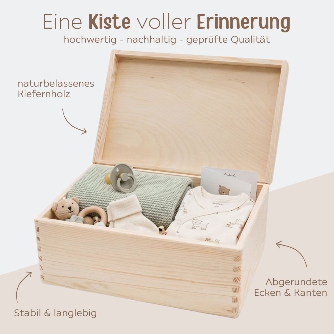 Erinnerungsbox Holz mit Wunschdaten – Tier Heißluftballon Gravur - wunderwunsch