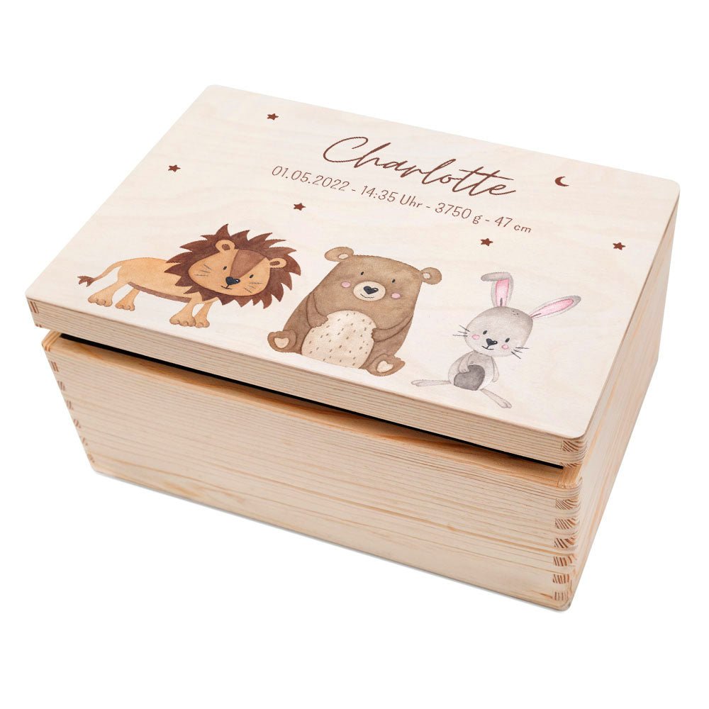 Erinnerungsbox Holz mit Wunschdaten – Tiere Sternenhimmel Aquarell - wunderwunsch