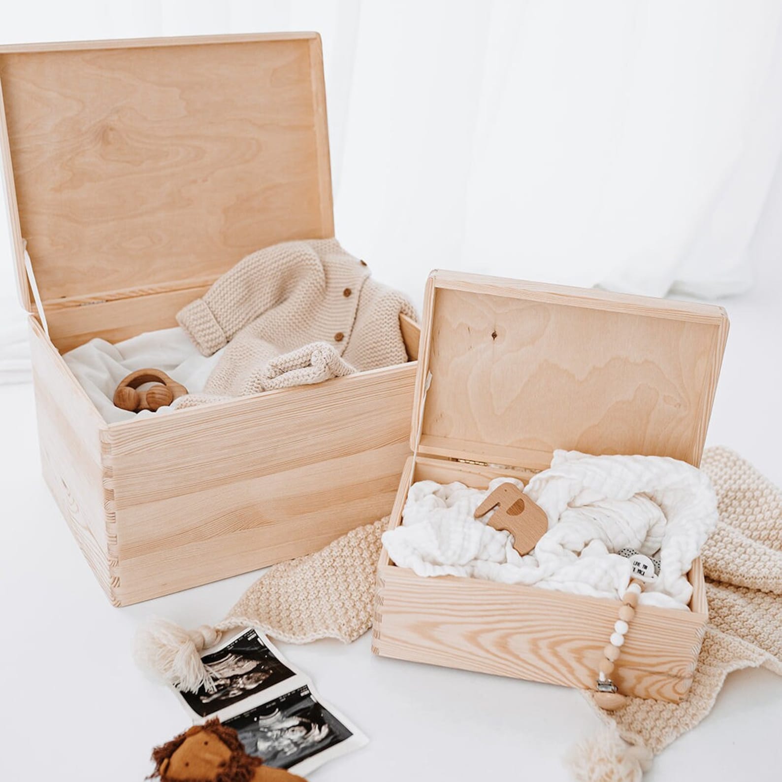 Erinnerungsbox Holz mit Wunschdaten – Waldtiere Aquarell - wunderwunsch