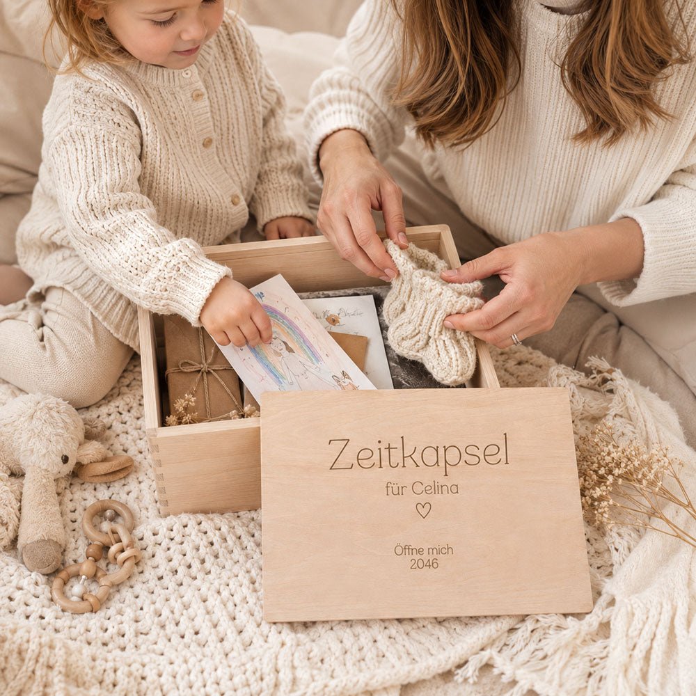 Erinnerungsbox Holz mit Wunschdaten – Zeitkapsel - wunderwunsch