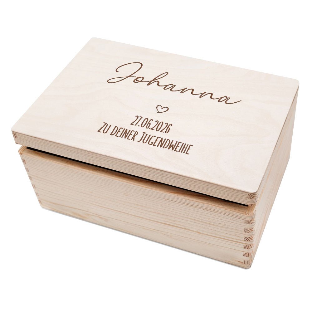 Erinnerungsbox Holz "Zu deiner Jugendweihe" mit Wunschdaten - Herz Gravur - wunderwunsch