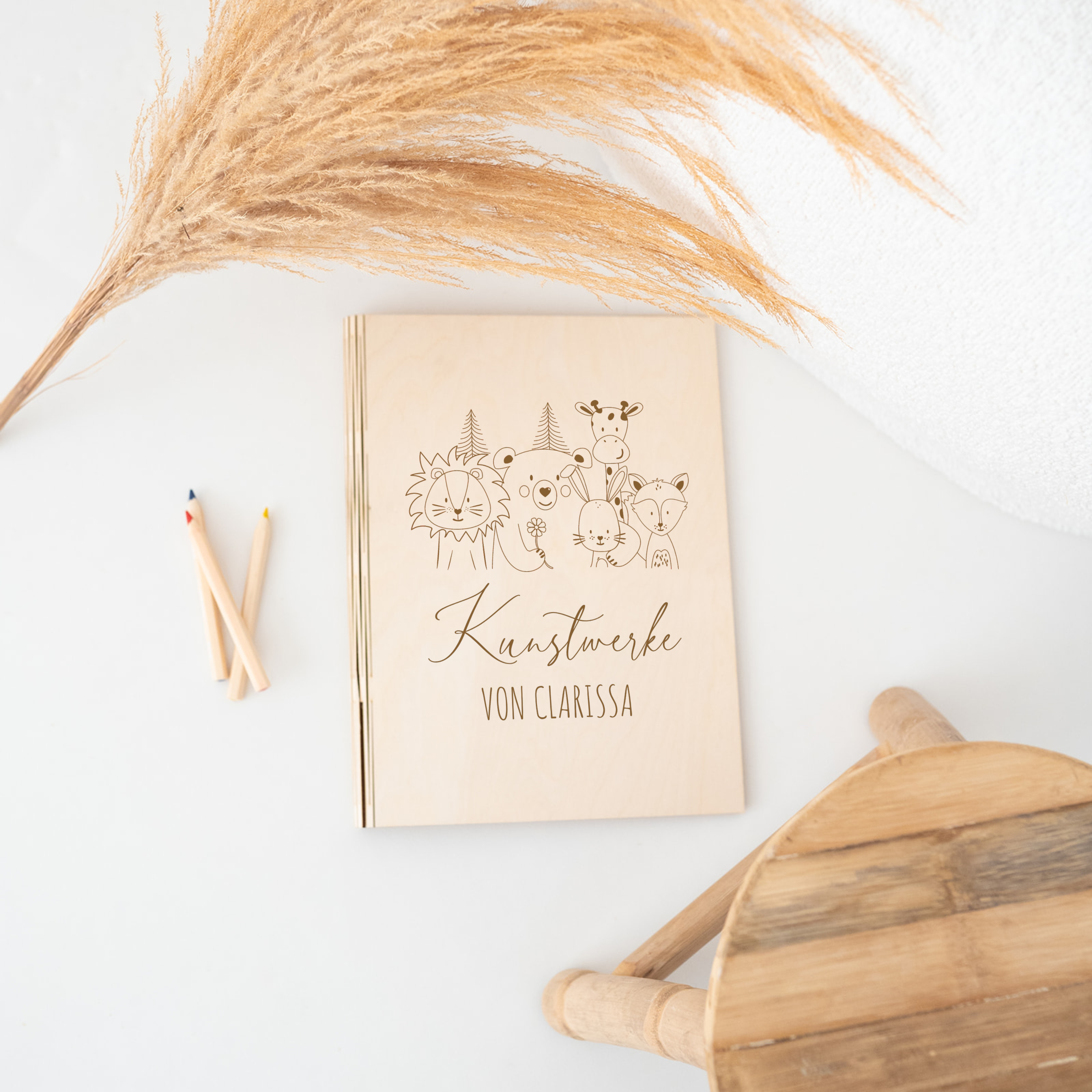 Kunstwerke Mappe - Tierfamilie mit Blume Gravur