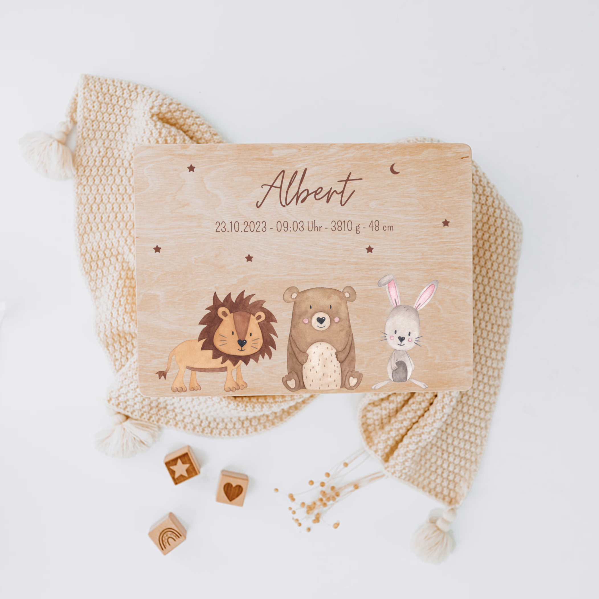 Erinnerungsbox Baby personalisiert - Tiere Sternenhimmel Aquarell