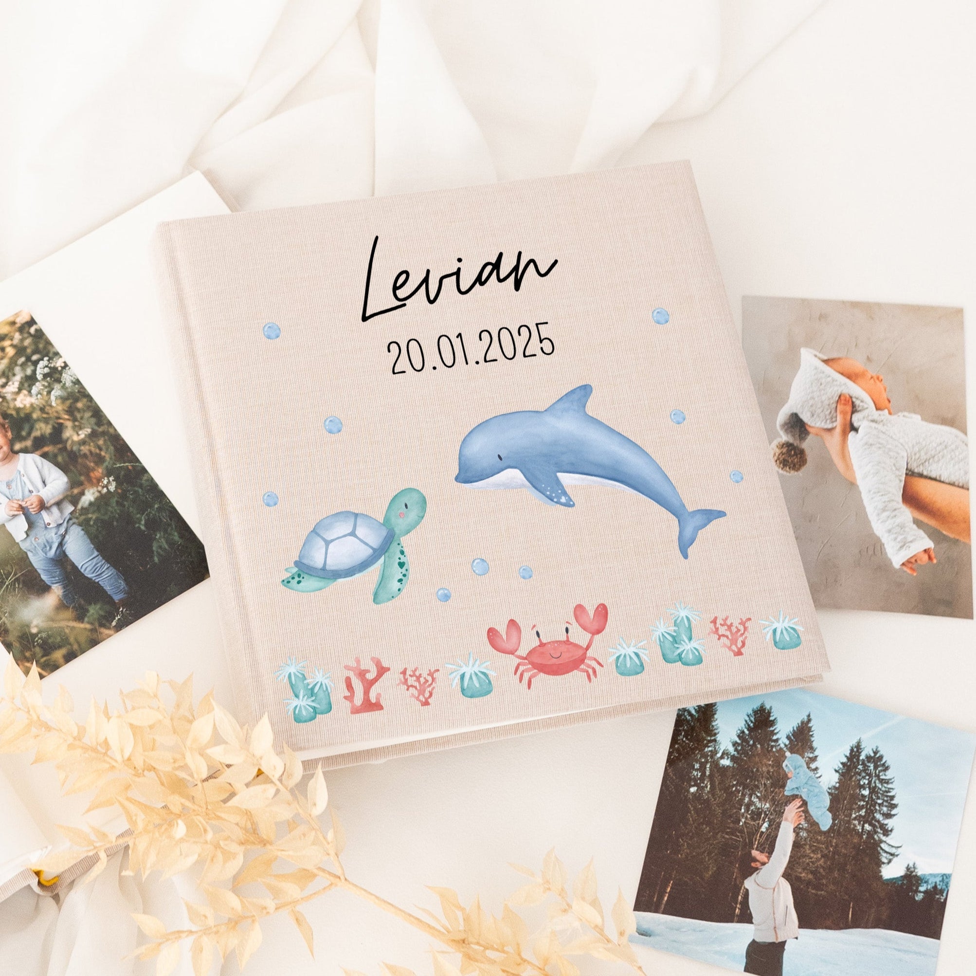 Fotoalbum mit Leineneinband - Meerestiere Aquarell - wunderwunsch