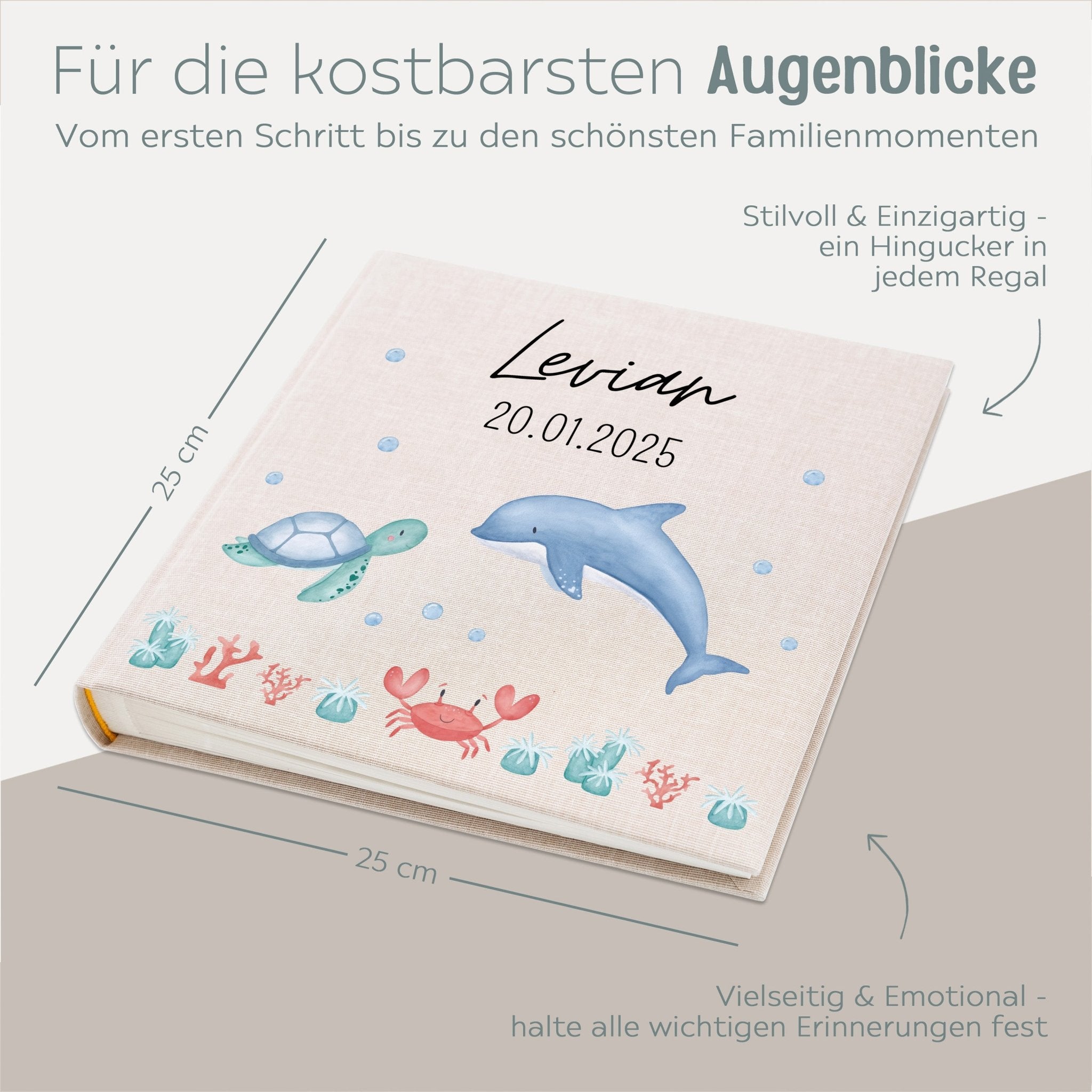 Fotoalbum mit Leineneinband - Meerestiere Aquarell - wunderwunsch