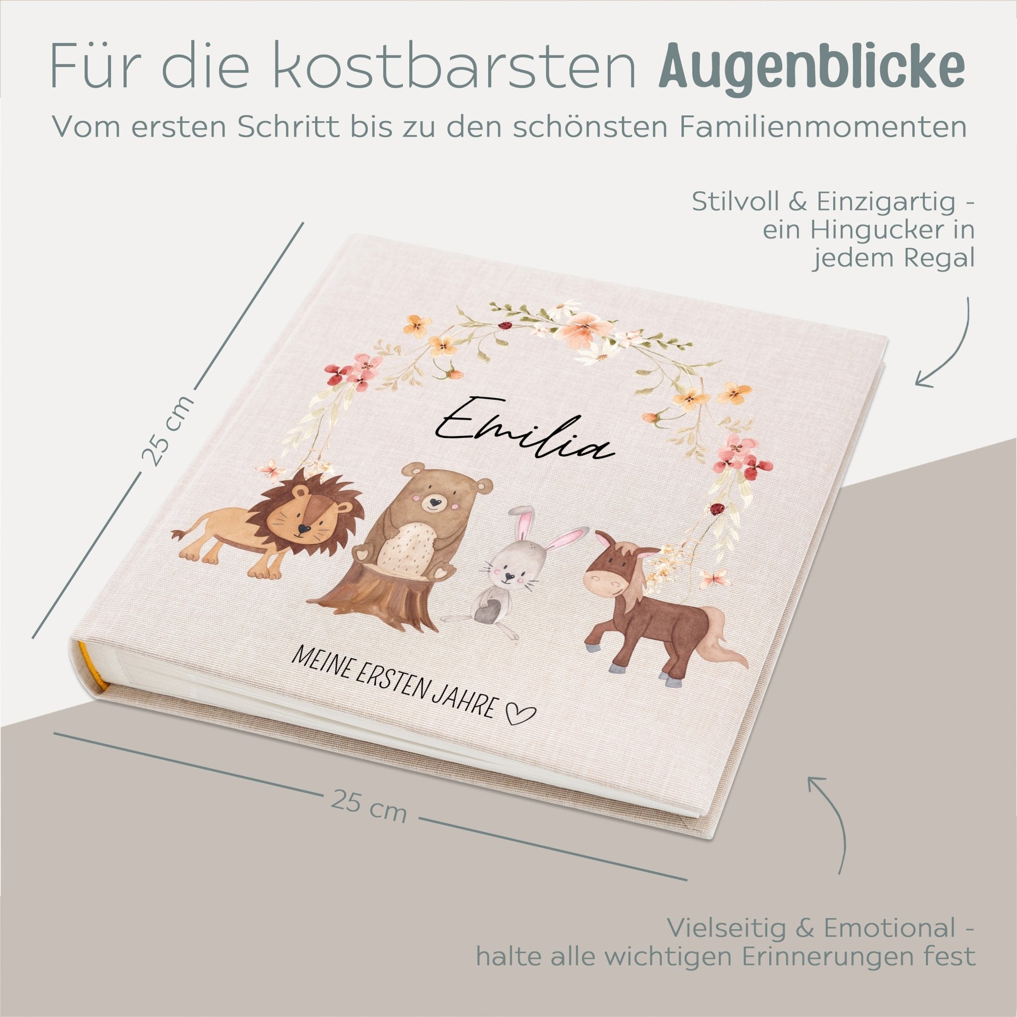 Fotoalbum mit Leineneinband - Tiere Blumenkreis Aquarell - wunderwunsch