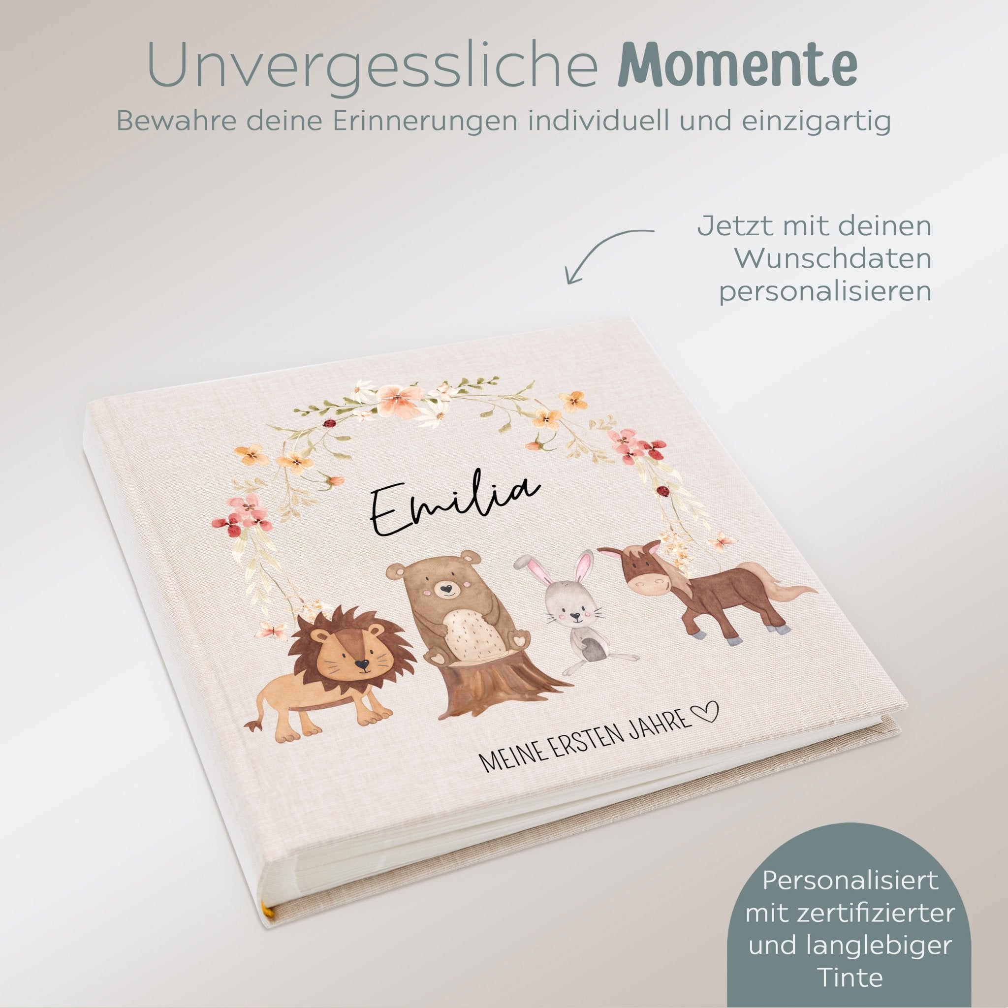 Fotoalbum mit Leineneinband - Tiere Blumenkreis Aquarell - wunderwunsch