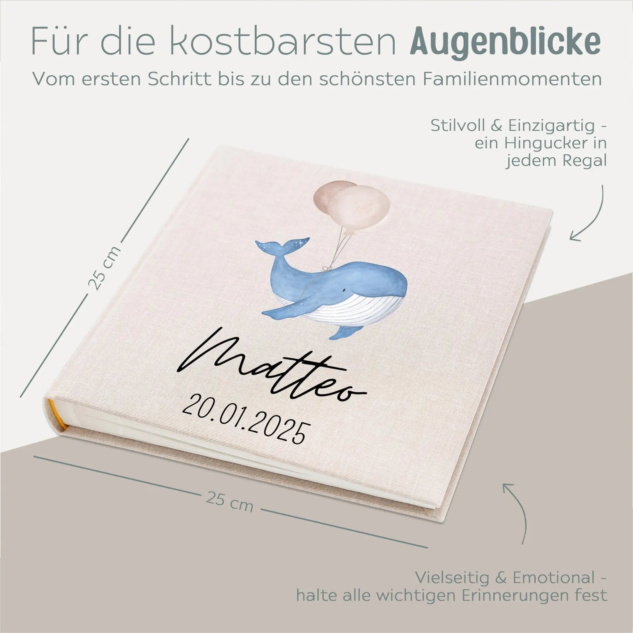 Fotoalbum mit Leineneinband - Wal Aquarell - wunderwunsch