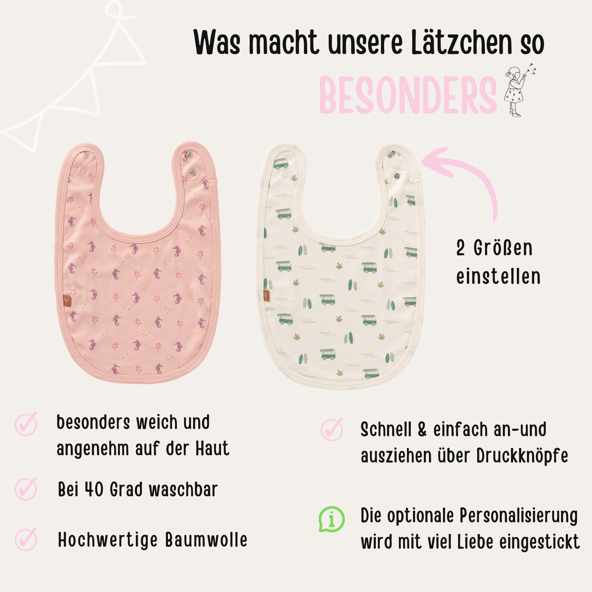 FRESK Lätzchen aus Baumwolle "Seepferdchen" oder "Camper" - wunderwunsch